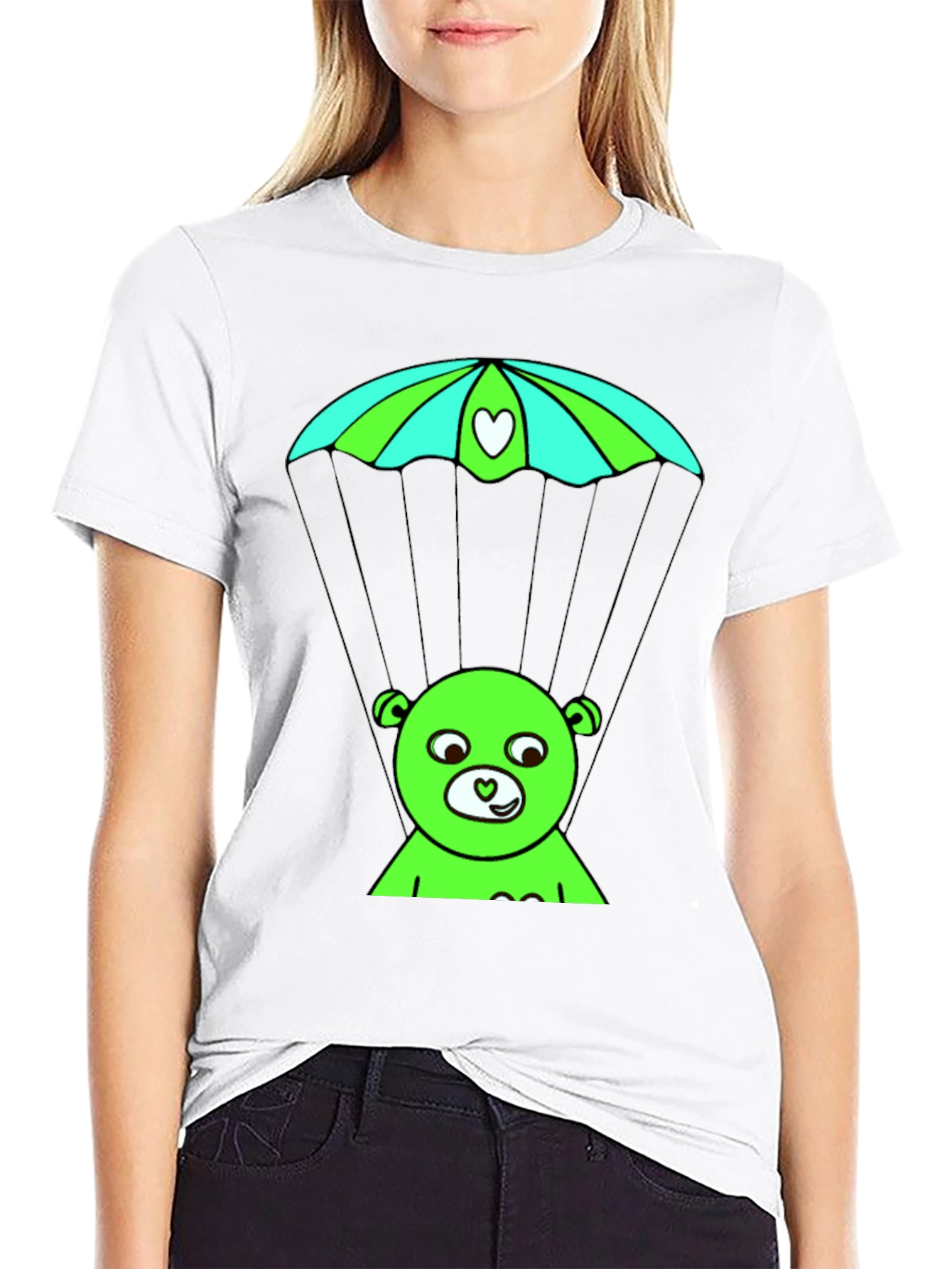 Black Whimsical Bear Parachute T-Shirt view 9