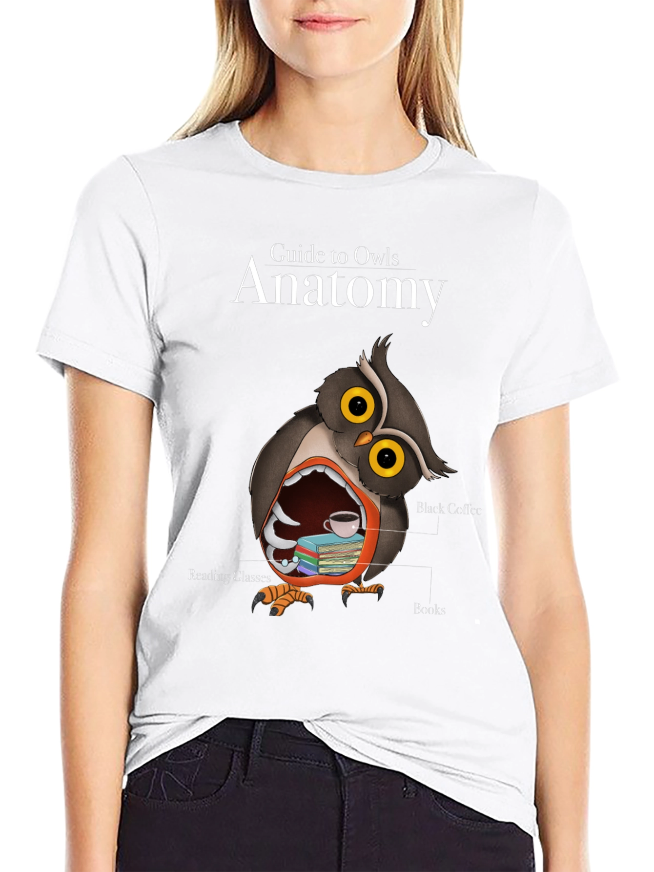 Black Owl Anatomy T-Shirt - Guide to Owls Novelty Tee view 9