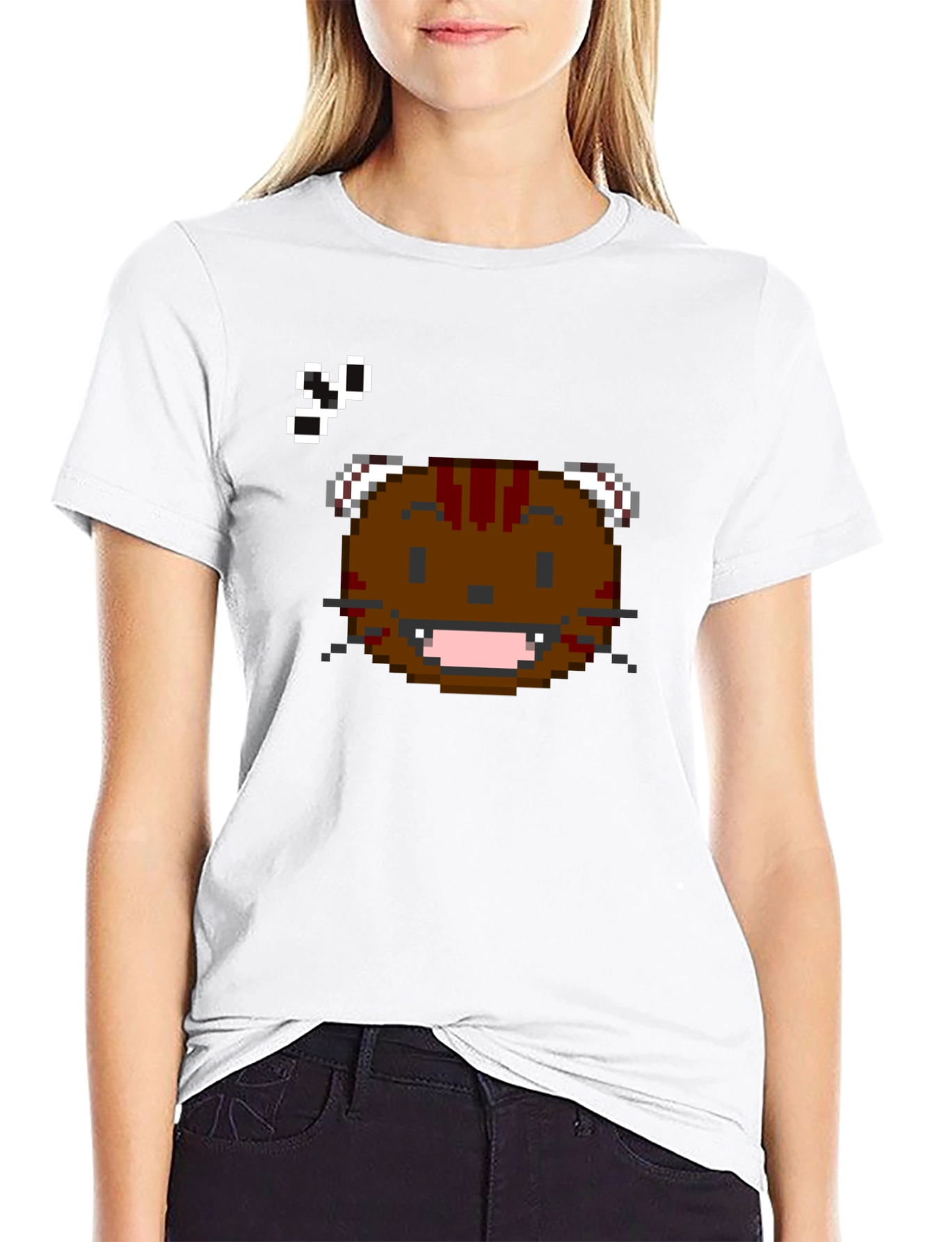 Black Pixel Art Cat T-Shirt - Black Crew Neck view 9