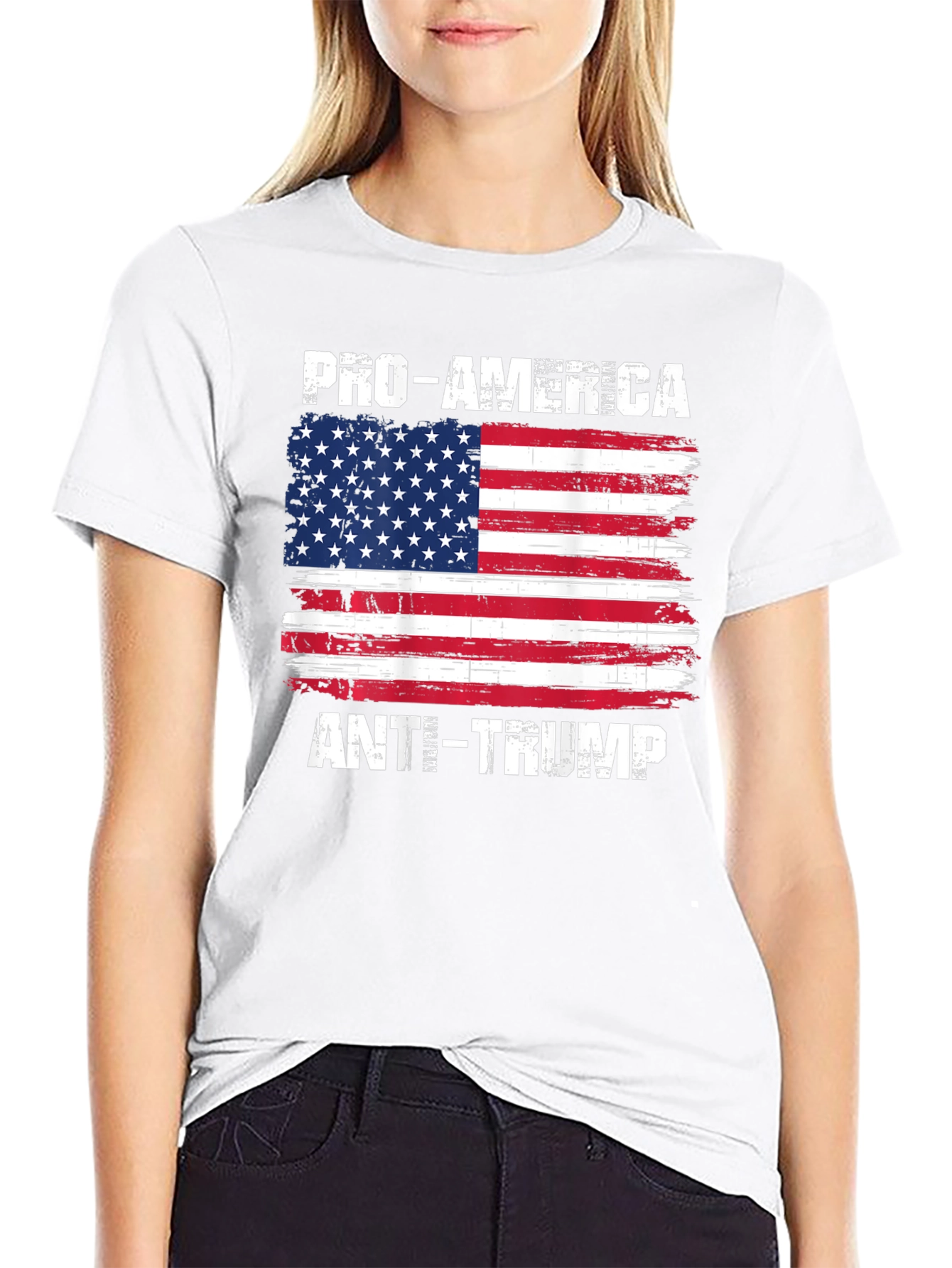 Black Pro-America Anti-Trump USA Flag T-Shirt view 9