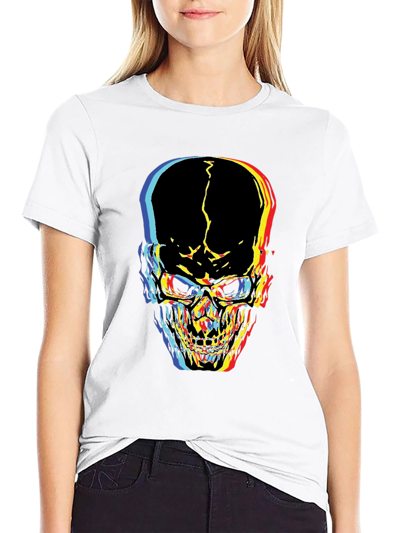 Black Distorted Skull Graphic Black T-Shirt view 9