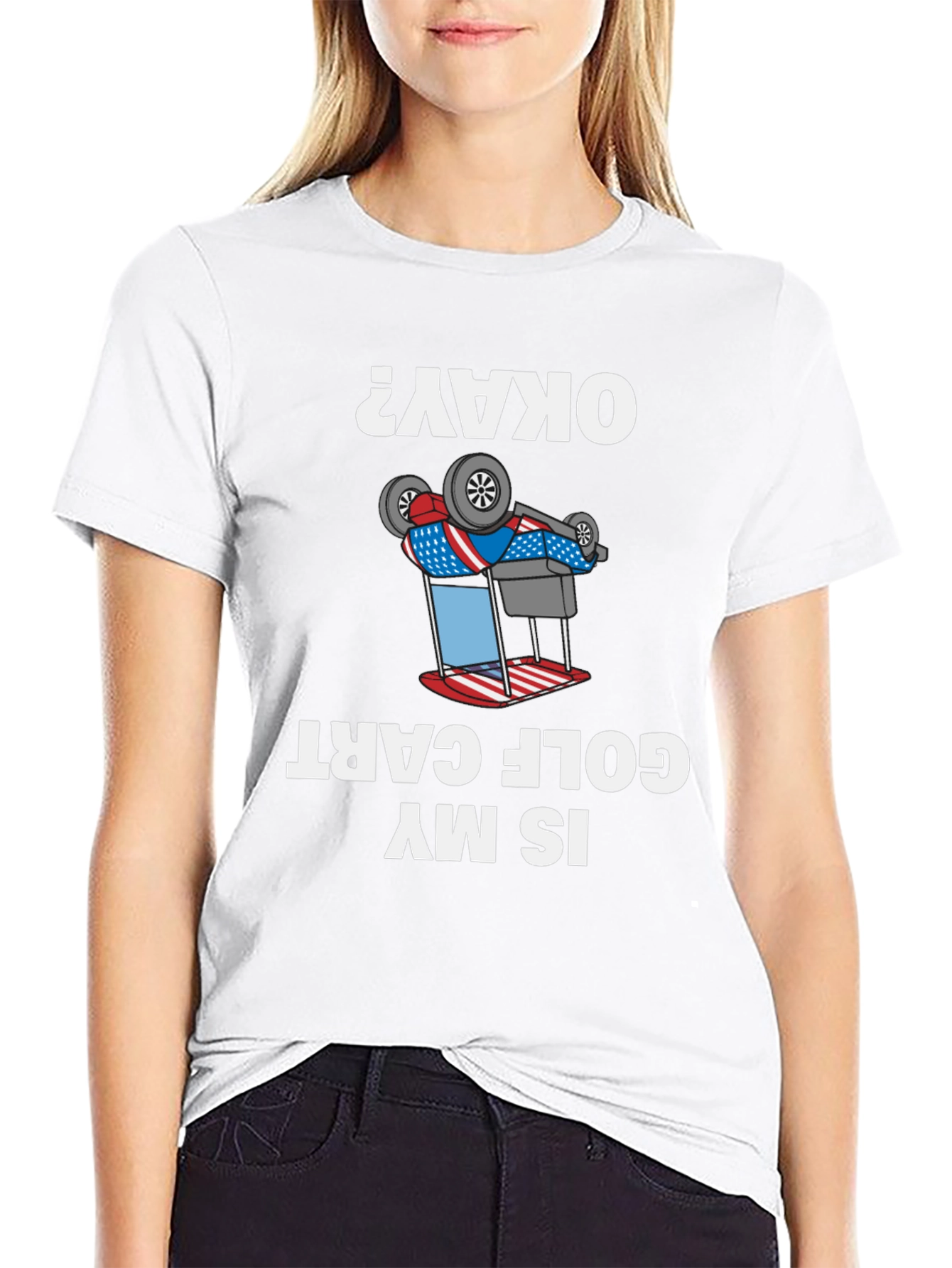 Black Funny Inverted Golf Cart T-Shirt - "Okay?" view 9