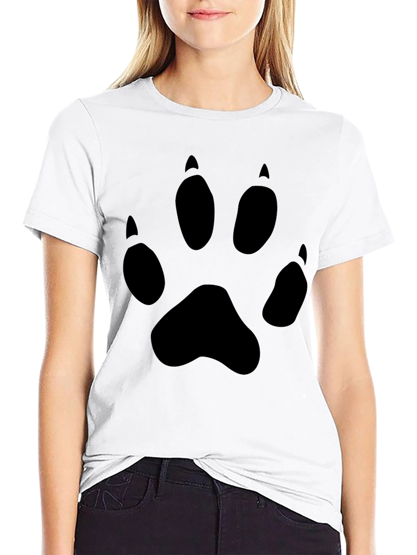 Black Black T-Shirt with Animal Paw Print Design view 9