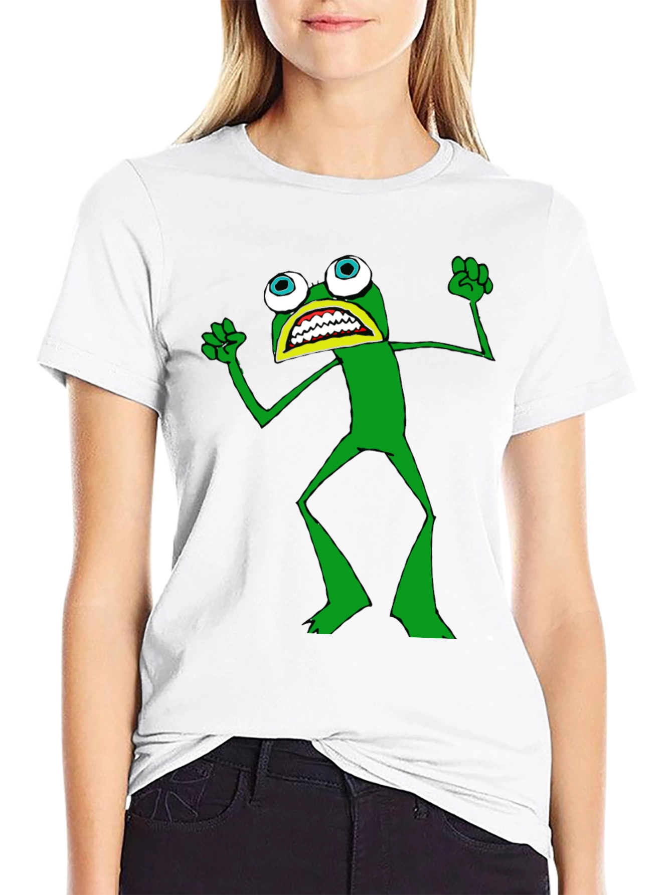 Black Frog T-Shirt - Black Crew Neck, Funny Cartoon view 9