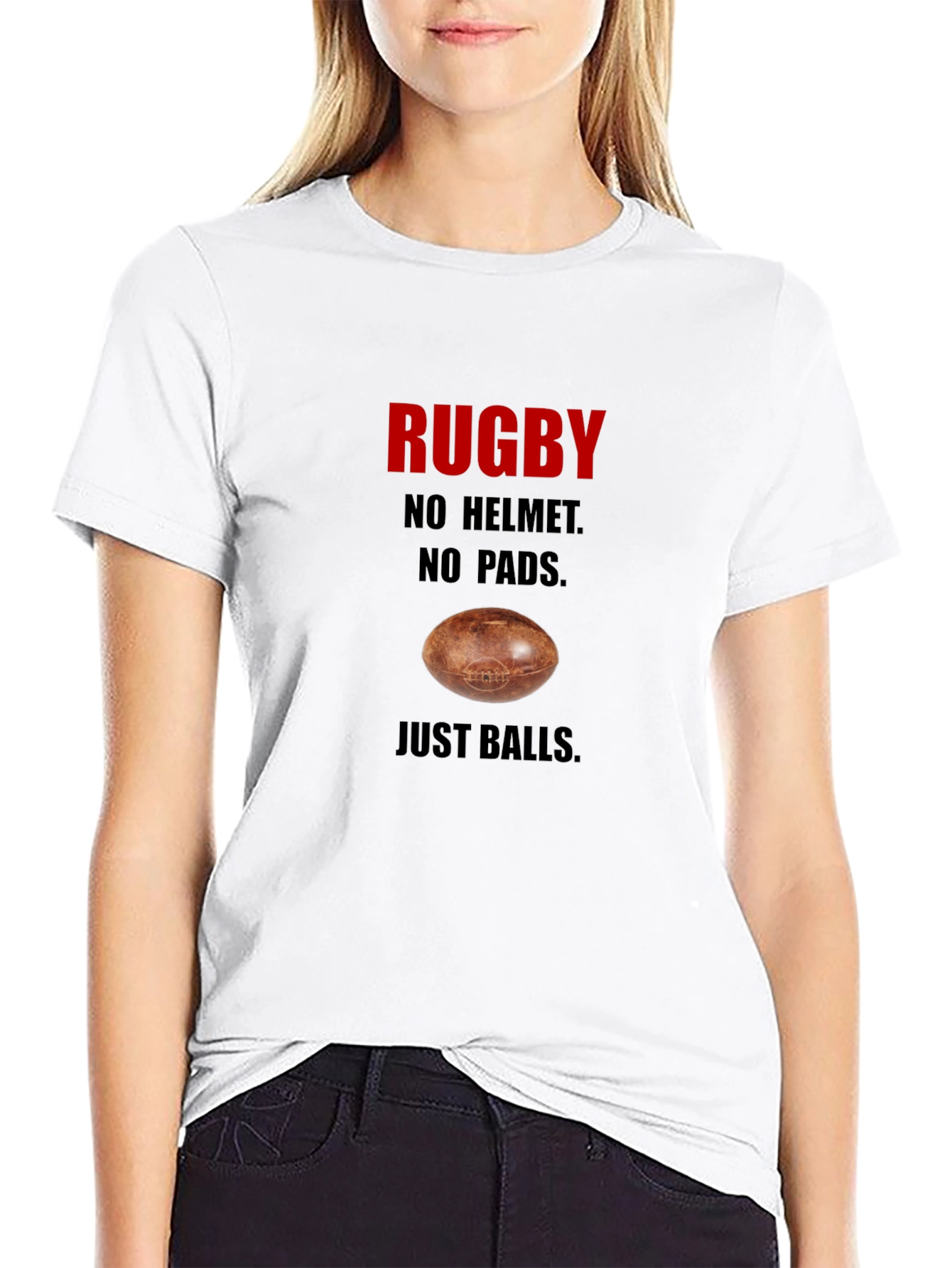 Black Rugby T-Shirt - No Helmet No Pads Just Balls Black Tee view 9