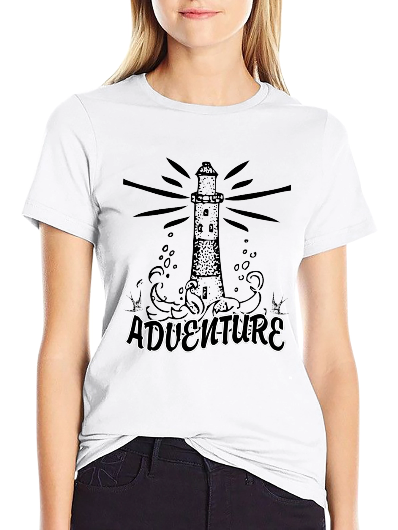 Black Adventure Lighthouse Graphic Tee - Black Cotton view 9