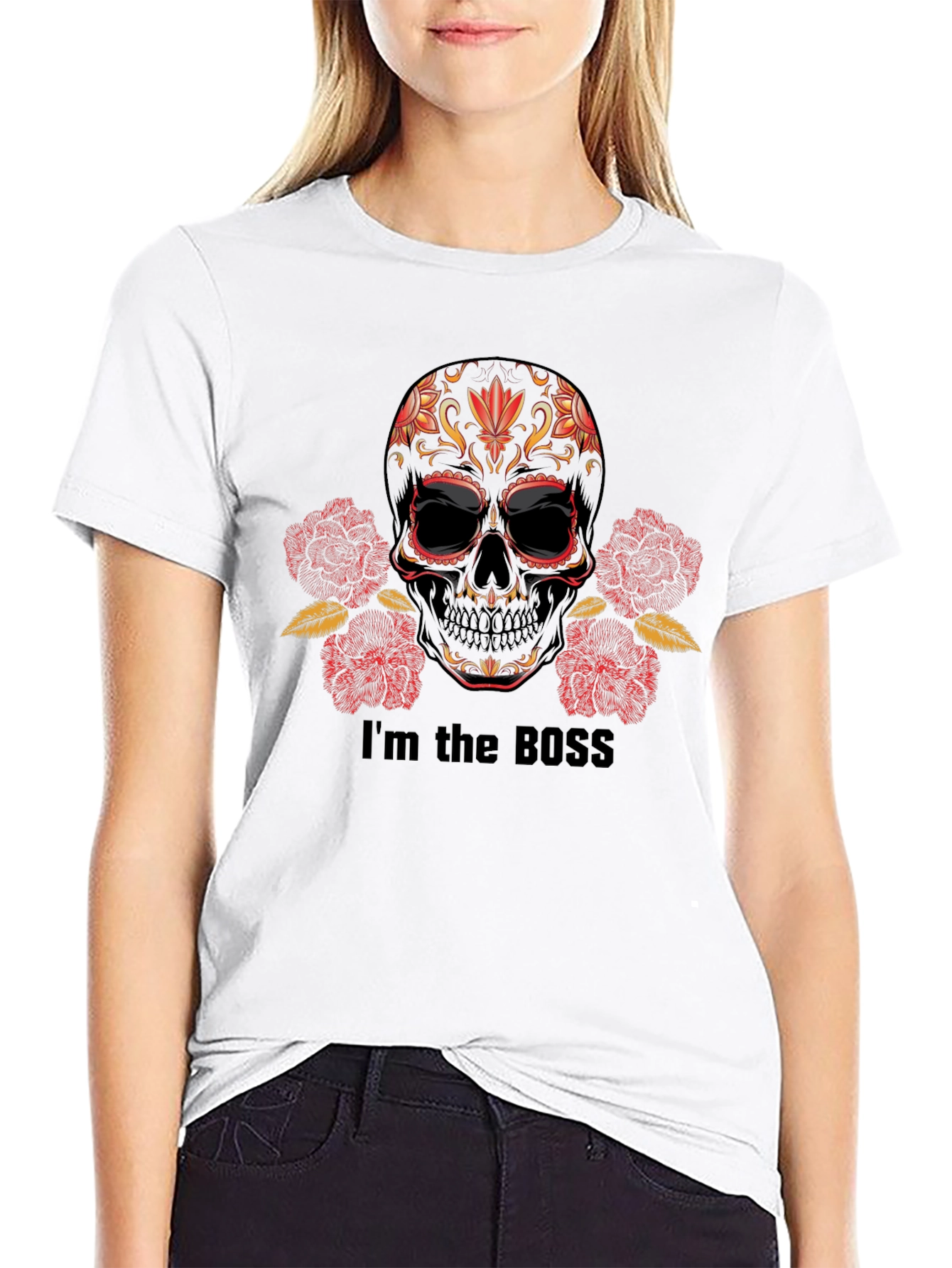 Black I'm the Boss Sugar Skull T-Shirt view 9