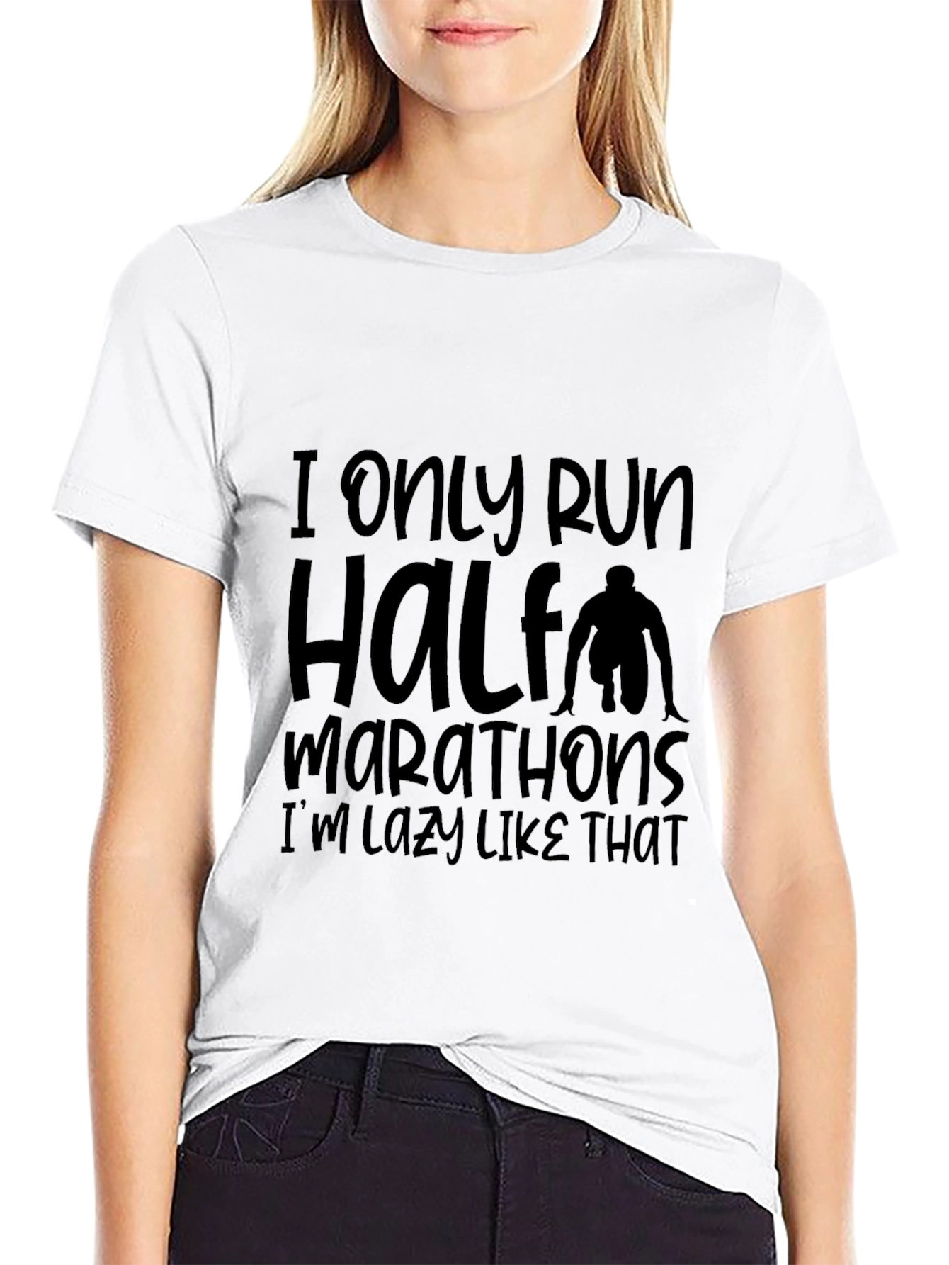 Black Funny Half Marathoner Lazy Running T-Shirt view 9