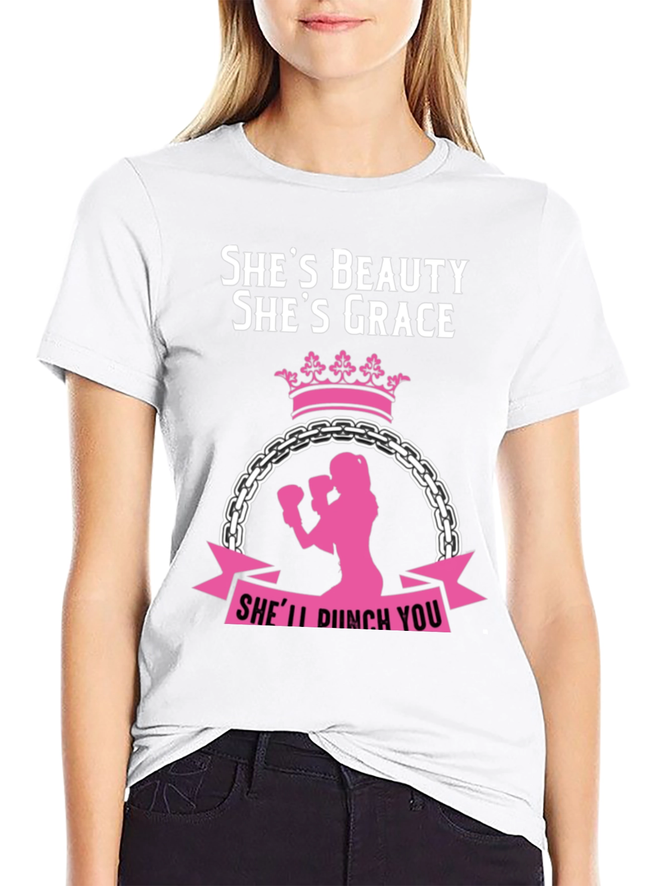 Black She's Beauty She's Grace Women's Boxing T-Shirt view 9