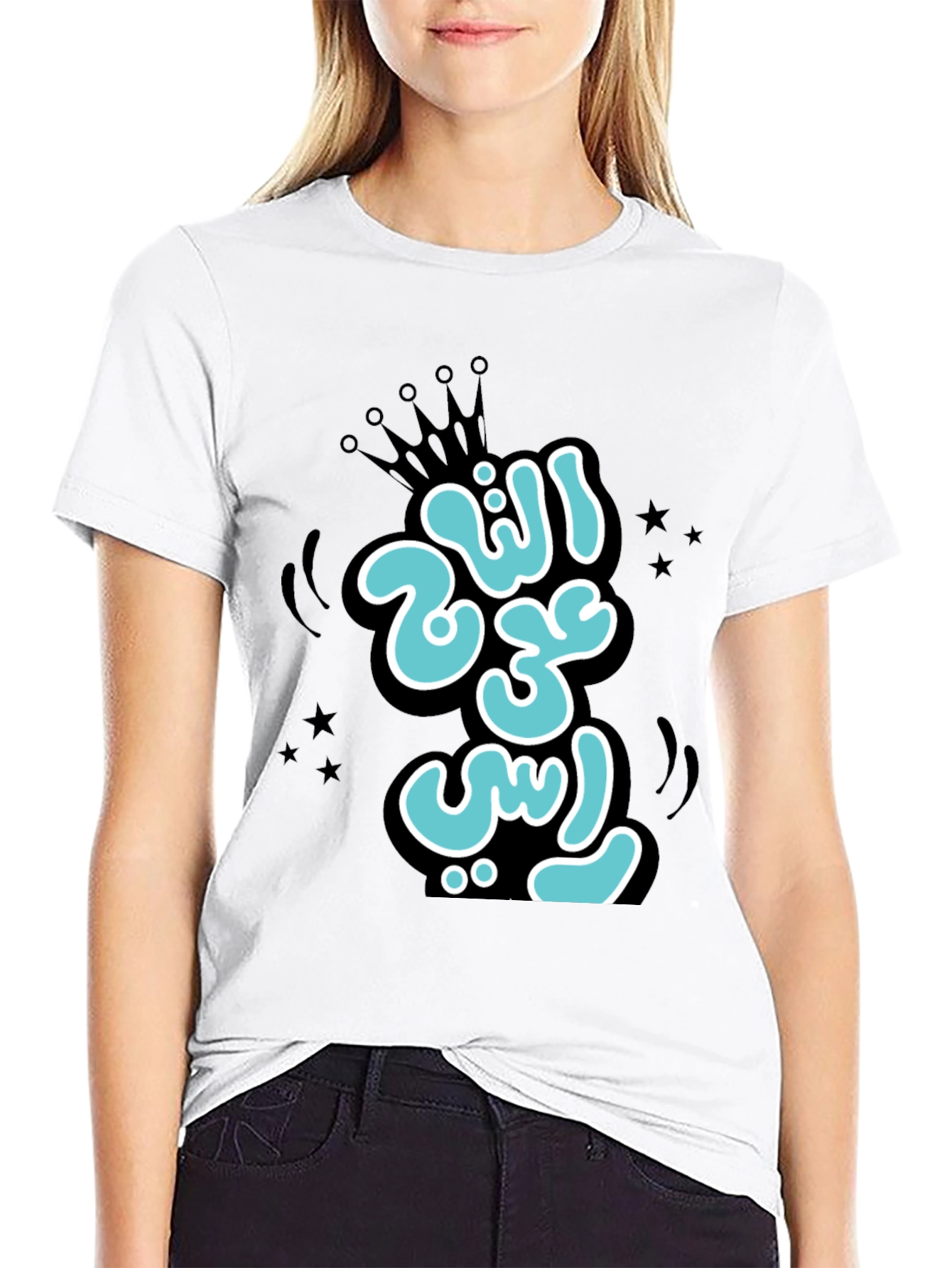 Black Stylish Black T-shirt with Arabic Graphic Print view 9