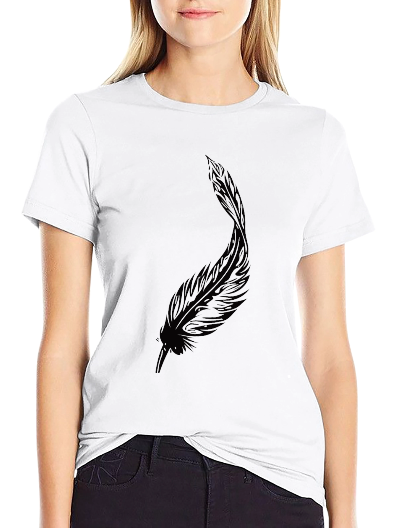 Black Black Feather Graphic Tee - Stylish Casual Wear view 9