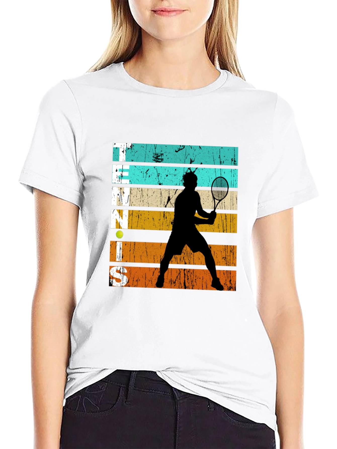 Black Retro Tennis Player Graphic T-Shirt view 9