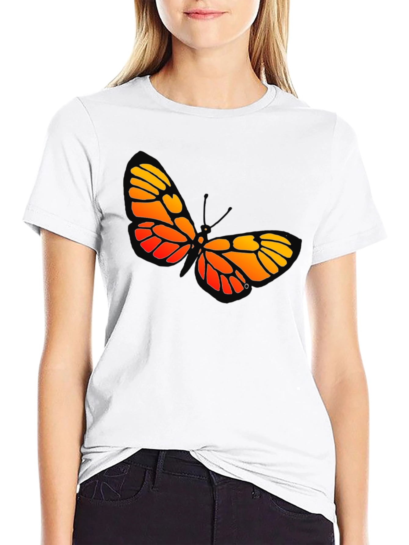 Black Butterfly Graphic Tee - Bold Orange and Yellow Design view 9