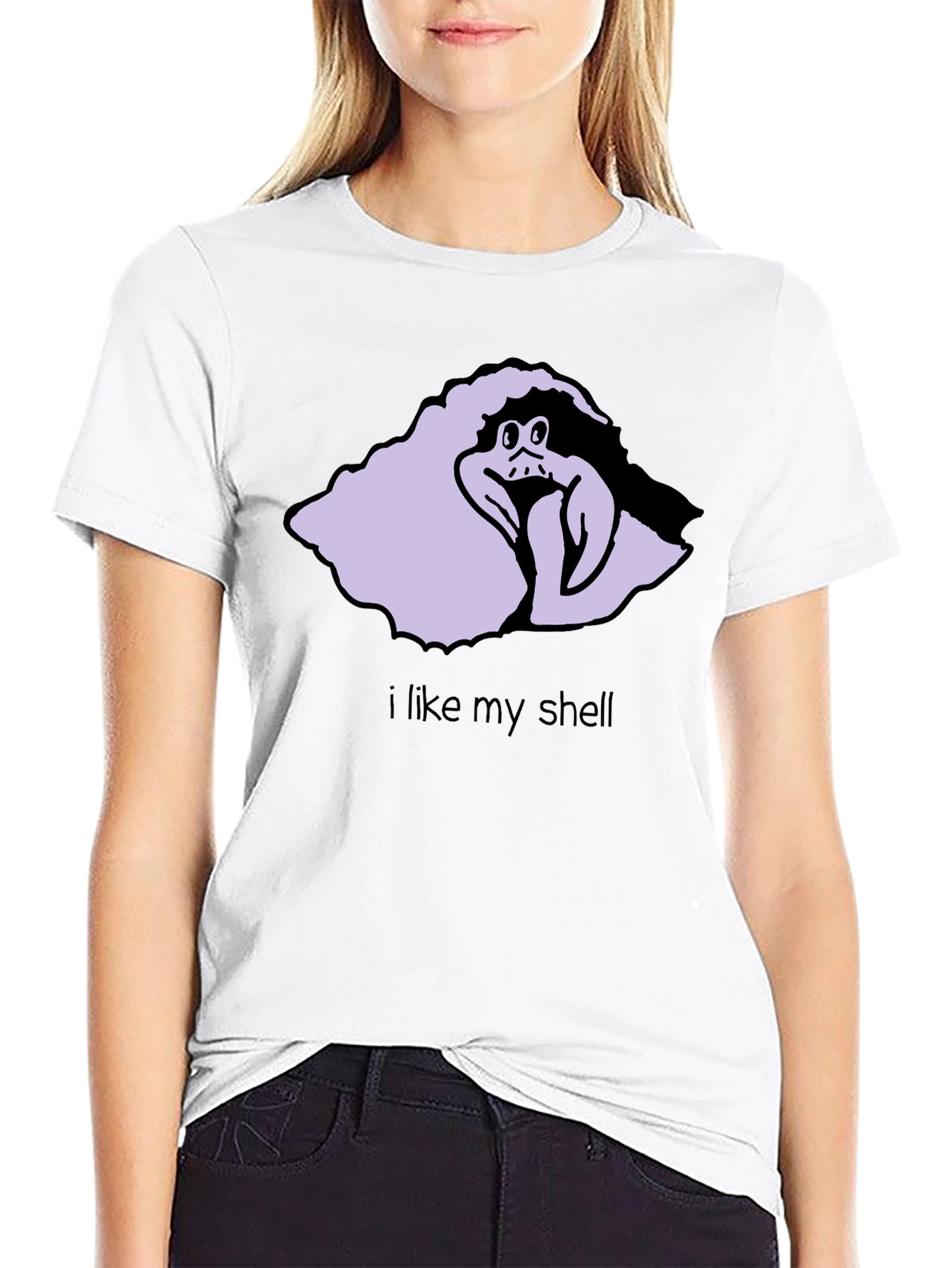 Black Funny Cartoon Hermit Crab T-Shirt - I Like My Shell view 9