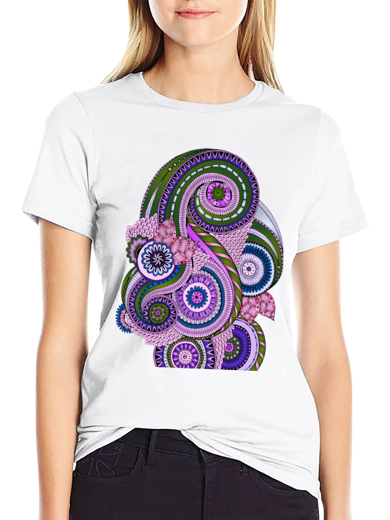 Black Paisley Pattern Black T-Shirt - Stylish Casual Wear view 9