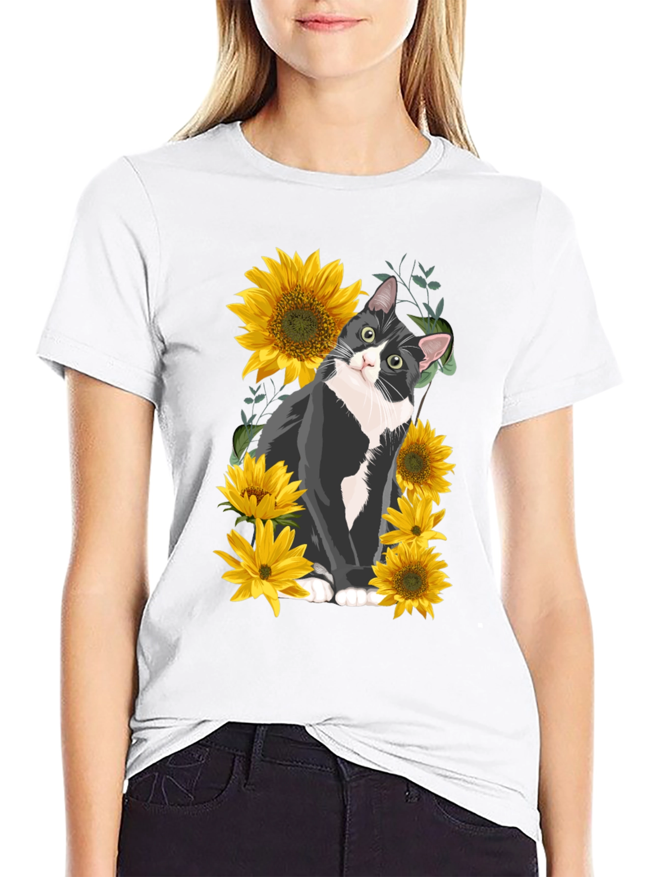 Black Cat and Sunflower Graphic Tee view 9
