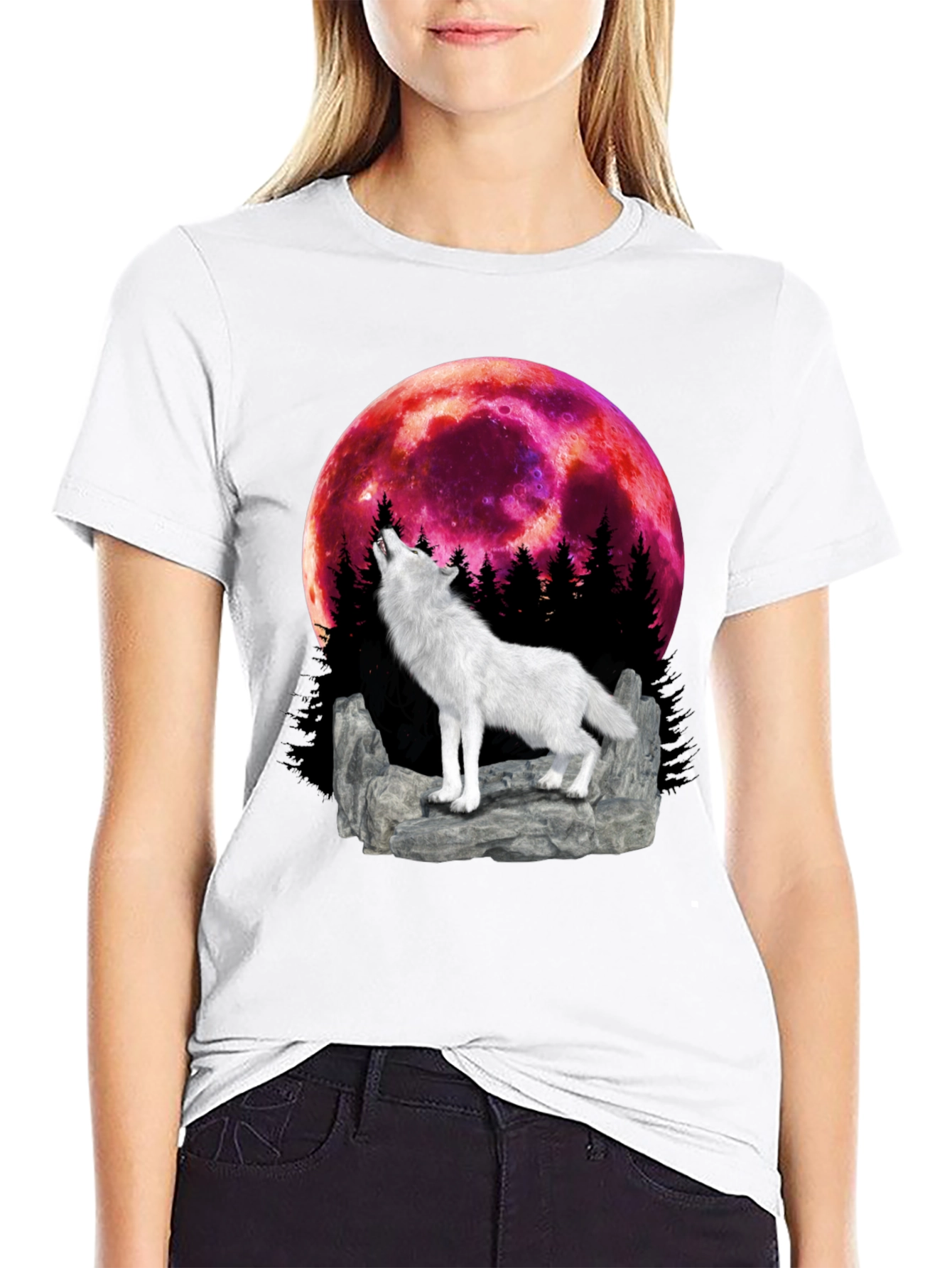 Black Wolf Howling at the Moon Graphic Tee view 9