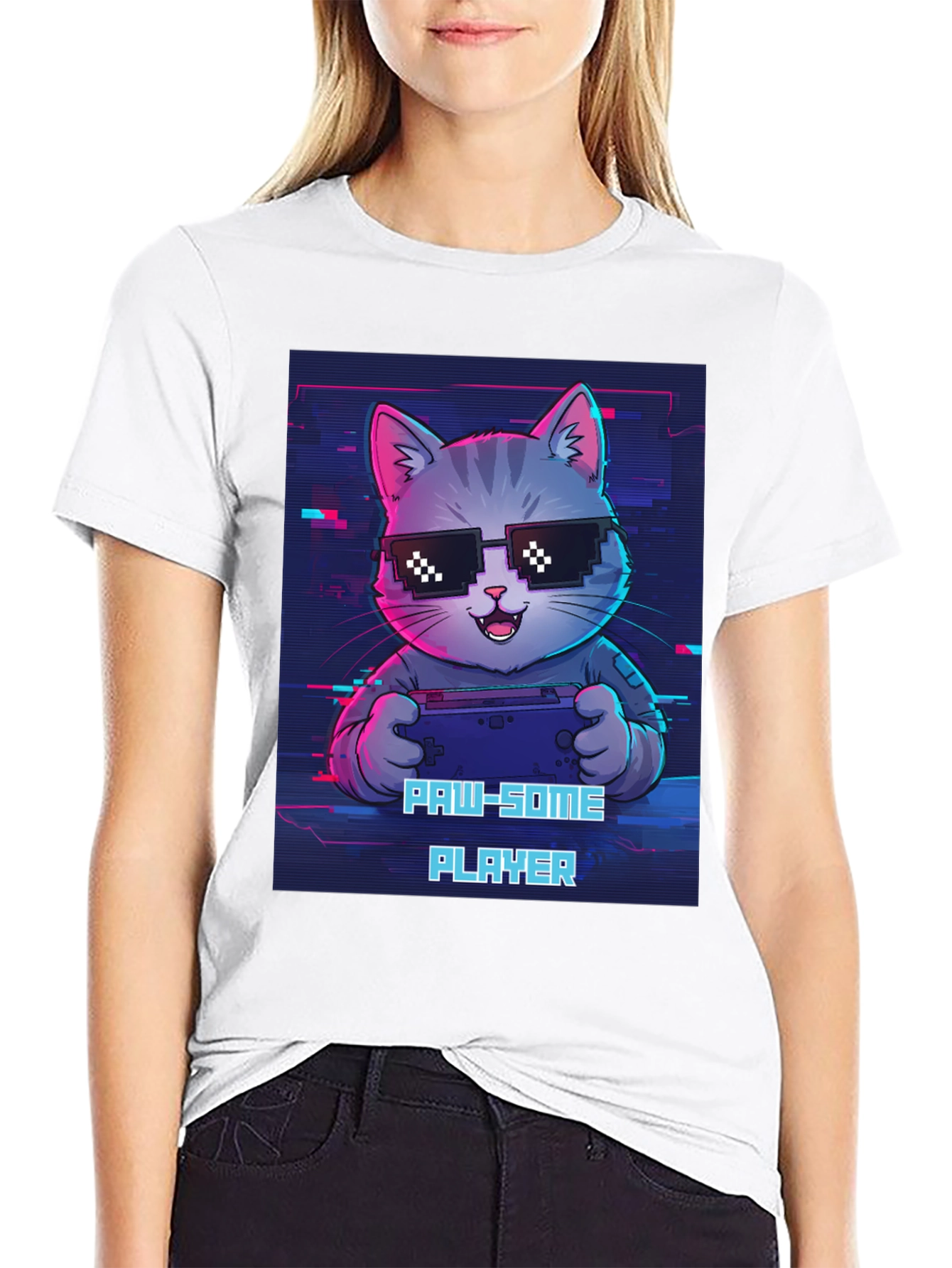 Black Gaming Cat Graphic Tee - Paw-some Player T-shirt view 9
