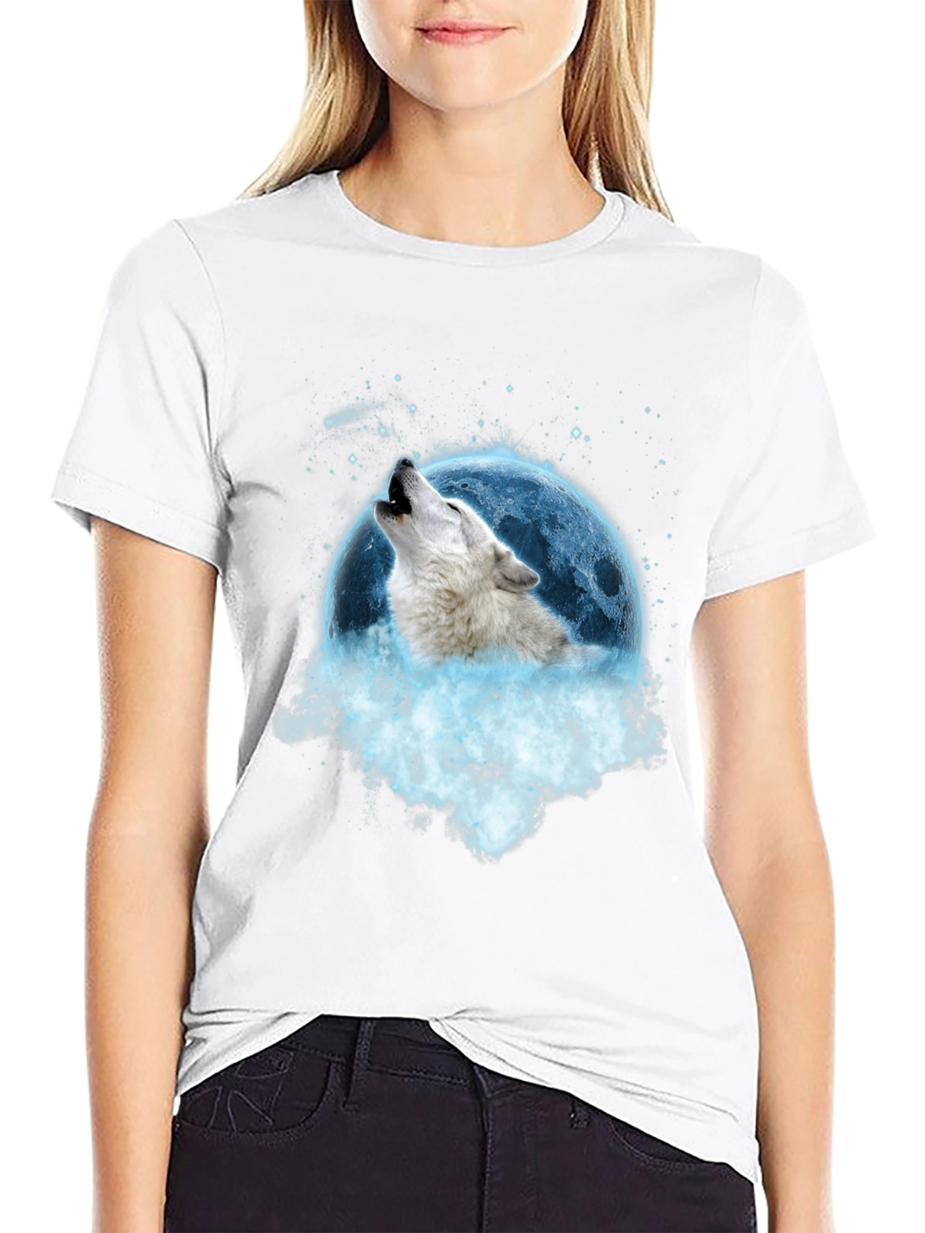 Black Wolf Howling at Moon Graphic Tee view 9
