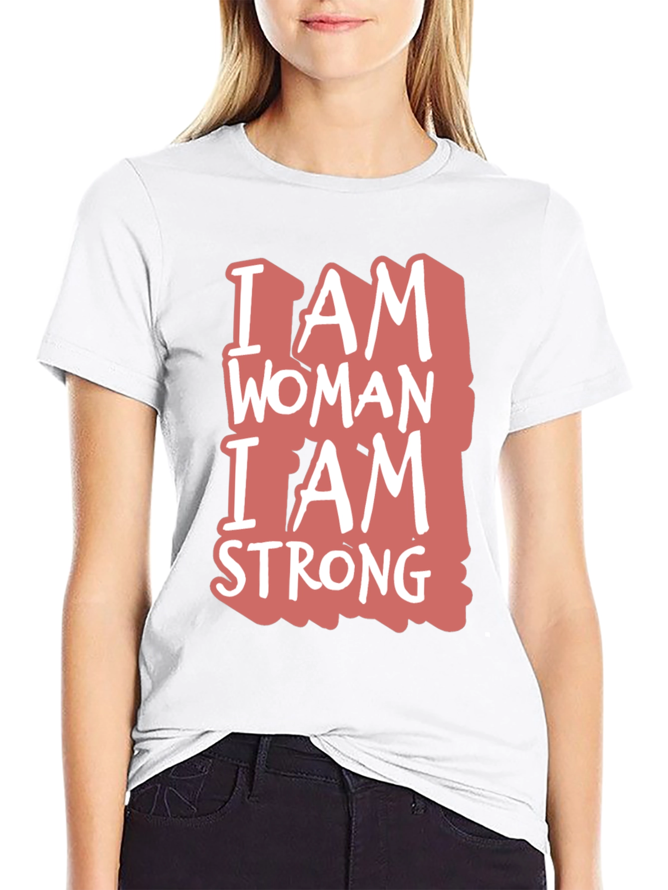 Black I Am Woman I Am Strong Graphic Tee - Black Cotton Blend view 9