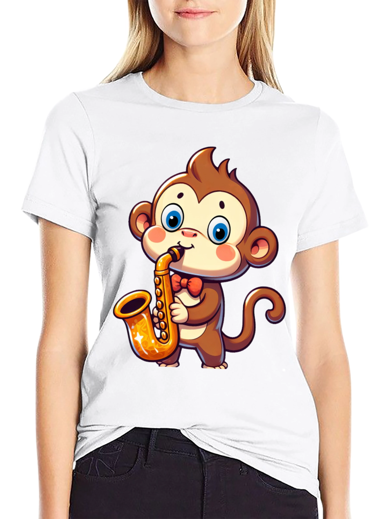 Black Monkey Saxophone T-Shirt - Cute Cartoon Design view 9