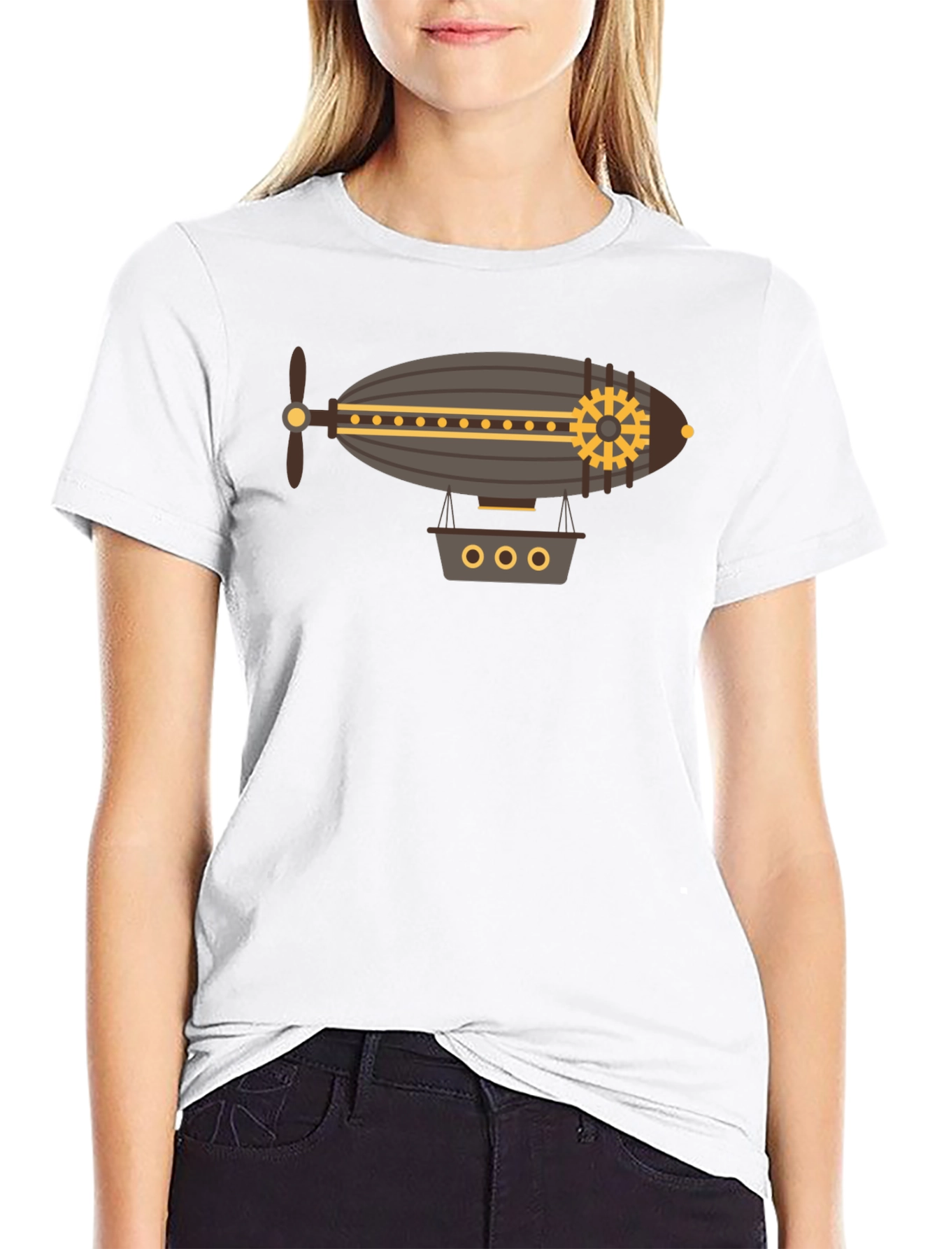Black Steampunk Airship Graphic Tee view 9