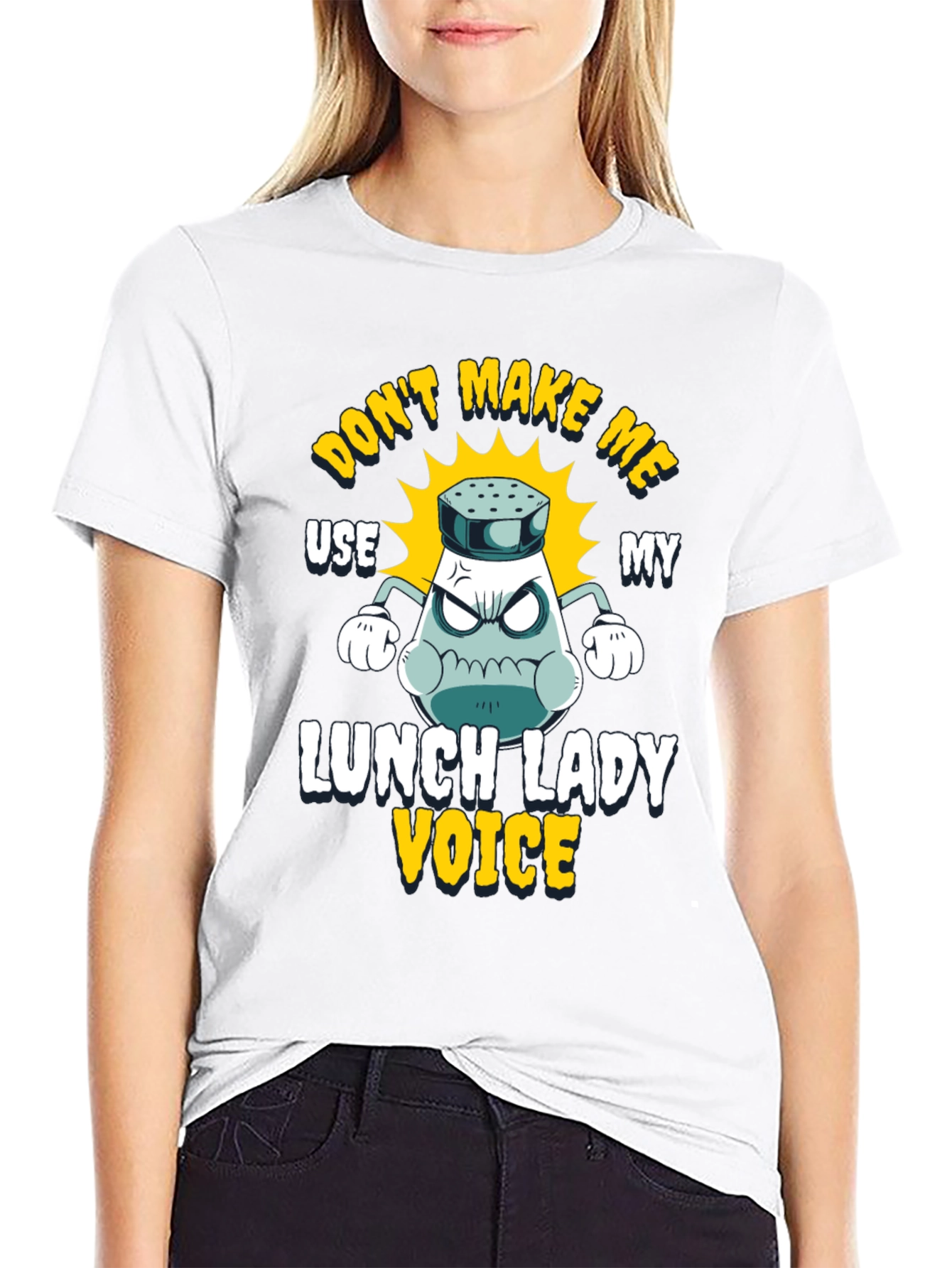 Black Don't Make Me Use My Lunch Lady Voice T-Shirt view 9