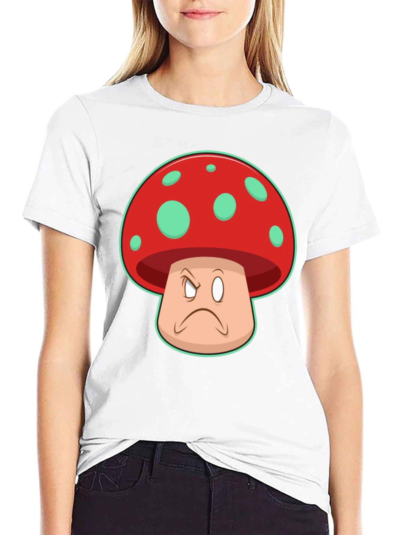 Black Grumpy Mushroom Graphic T-Shirt - Unisex Cotton Tee view 9