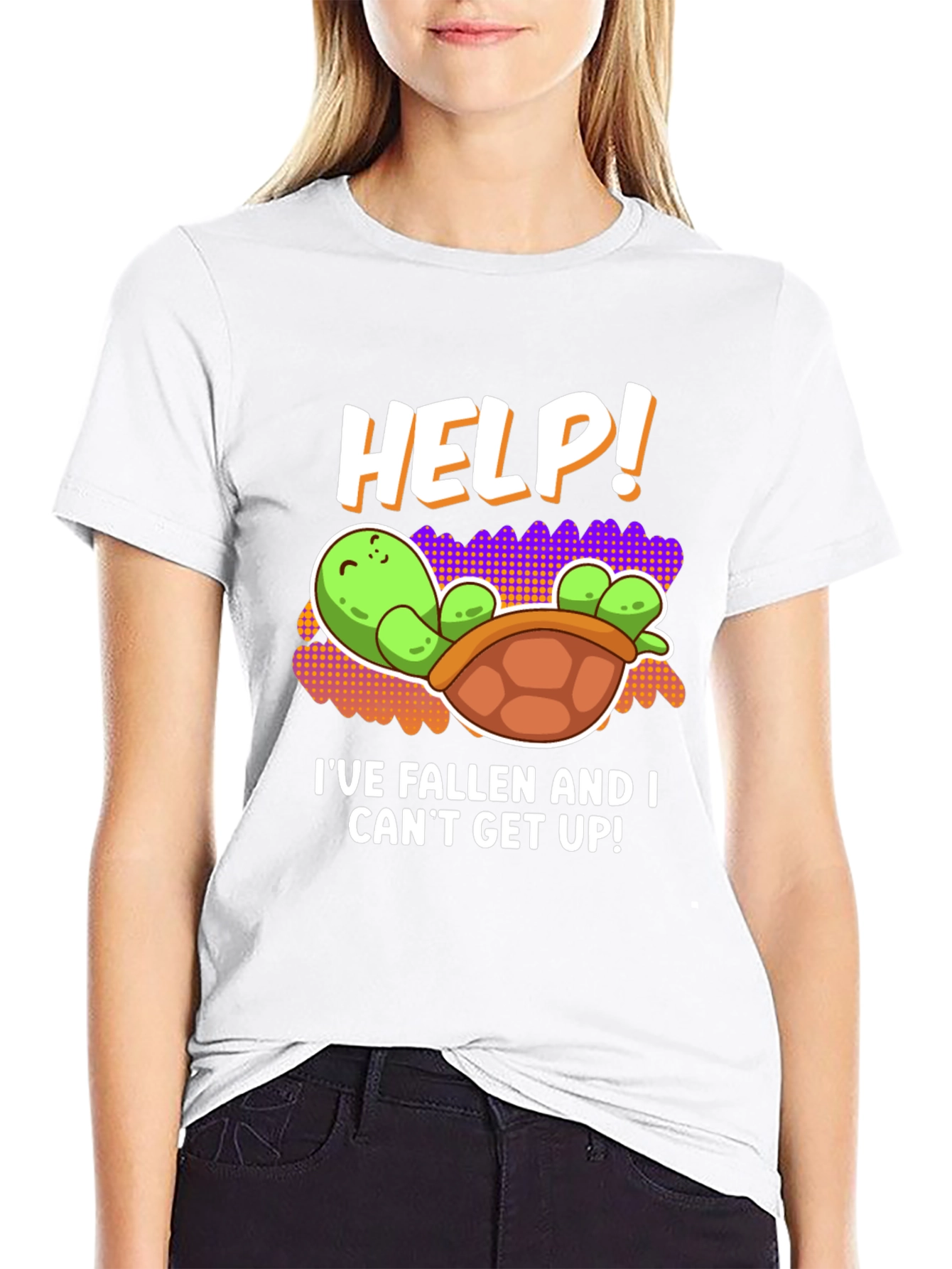 Black Help! Turtle Tee - I've Fallen Humor T-Shirt view 9