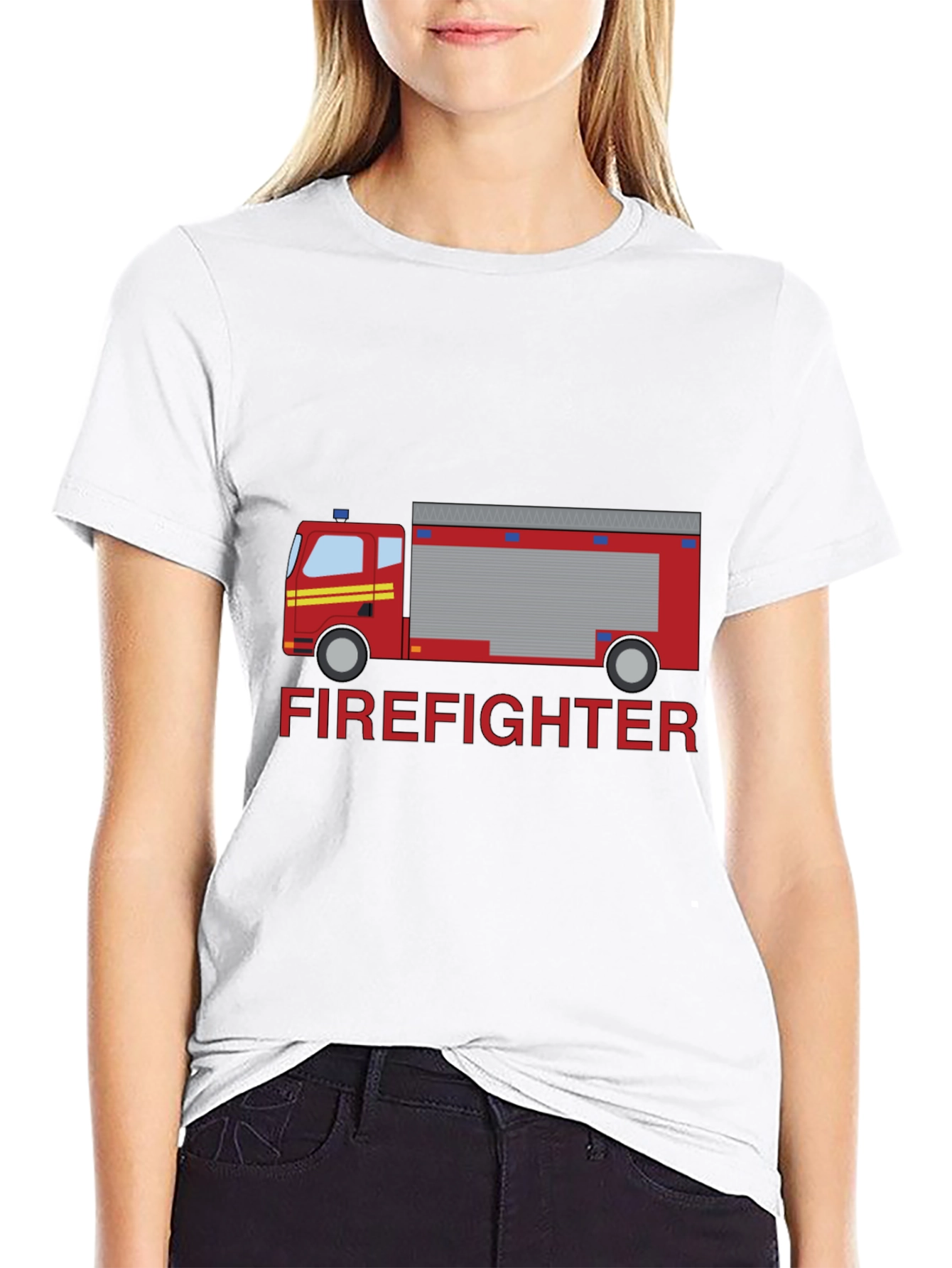 Black Firefighter Truck Graphic Tee - Black Cotton T-Shirt view 9