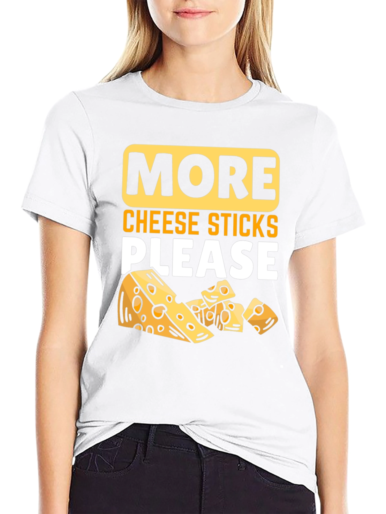Black More Cheese Sticks Please T-Shirt - Funny Foodie Tee view 9