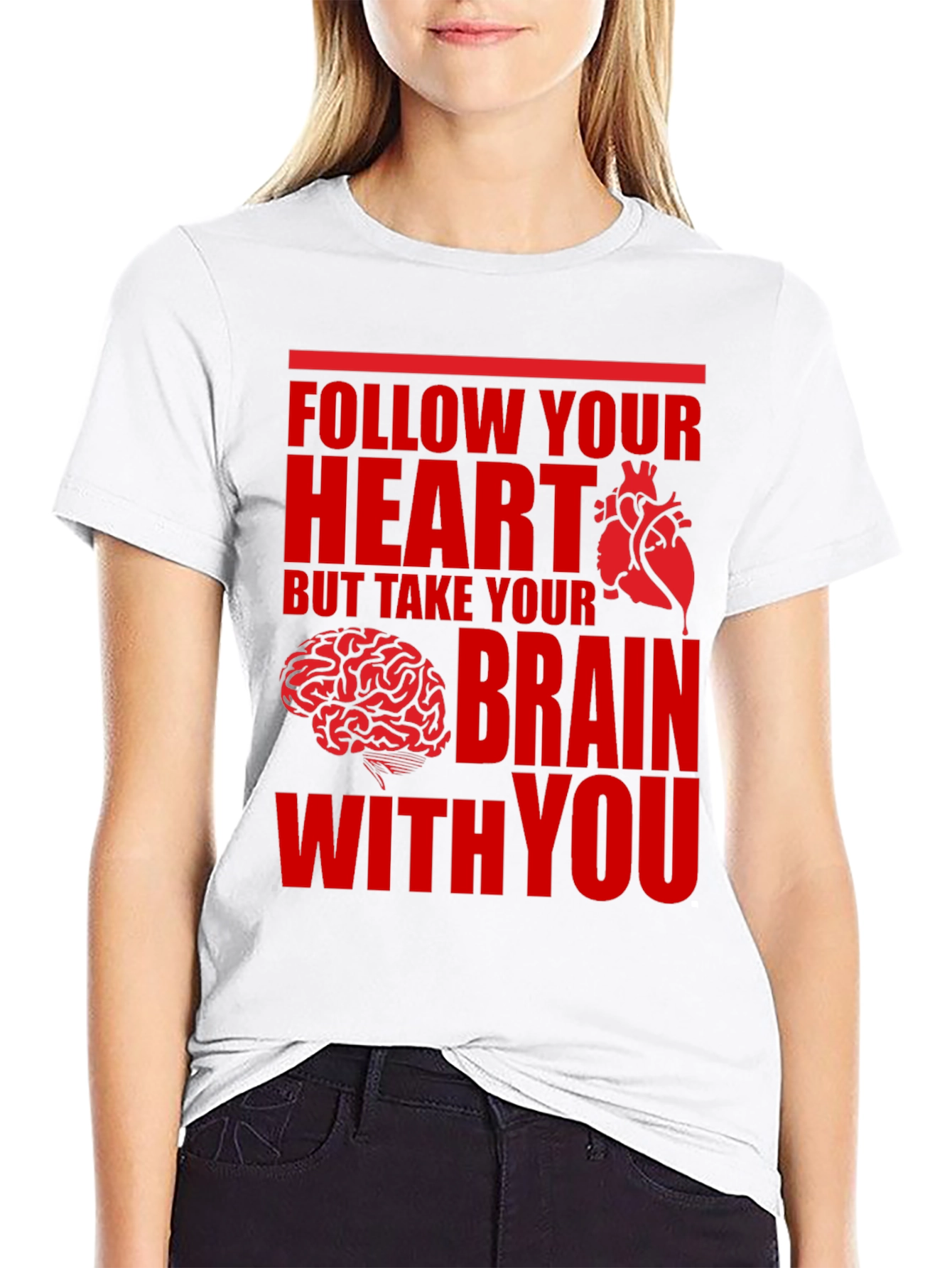 Black Follow Your Heart Brain Graphic Tee view 9