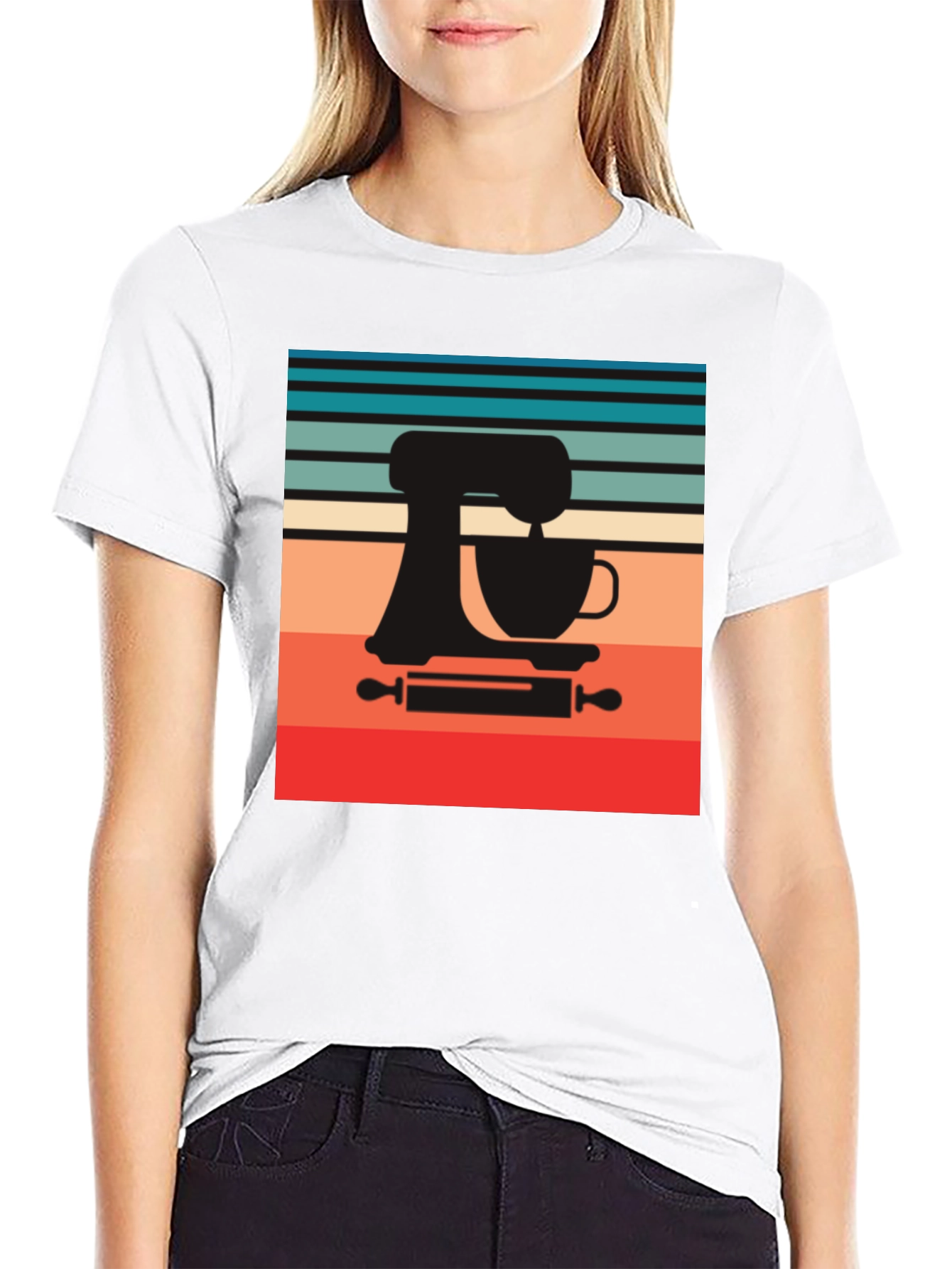 Black Retro Baker T-Shirt - Kitchen Mixer Design view 9