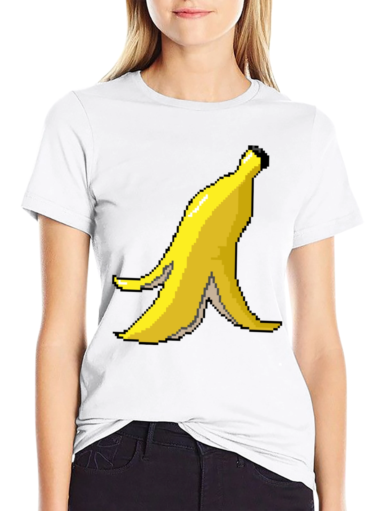Black Pixel Banana Peel Graphic T-Shirt view 9