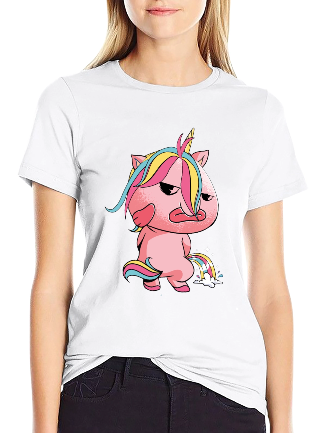 Black Grumpy Unicorn Rainbow T-Shirt view 9