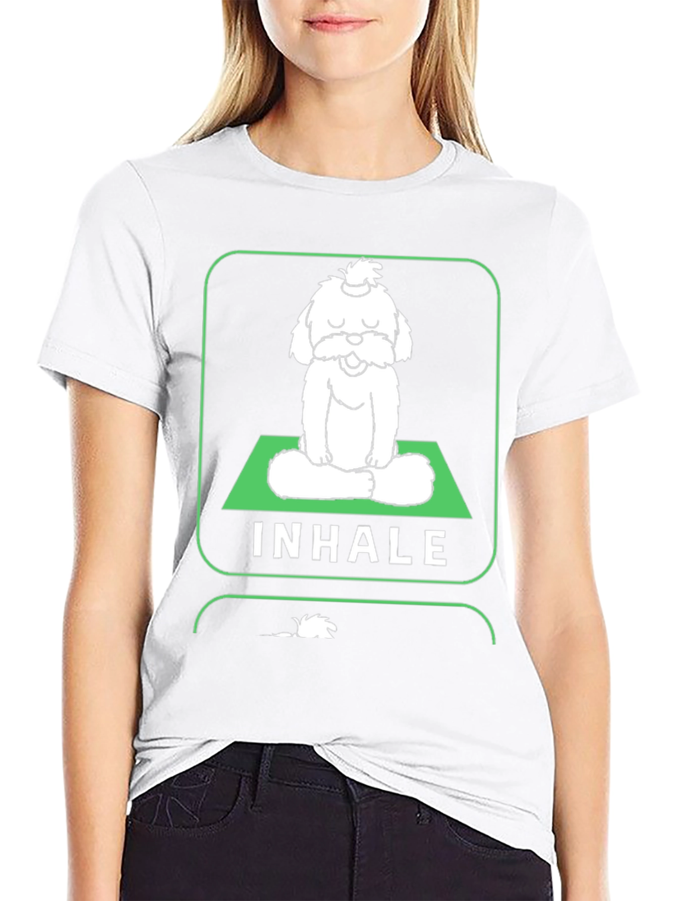 Black Meditating Dog Graphic Tee - Inhale, Exhale, Relax view 9