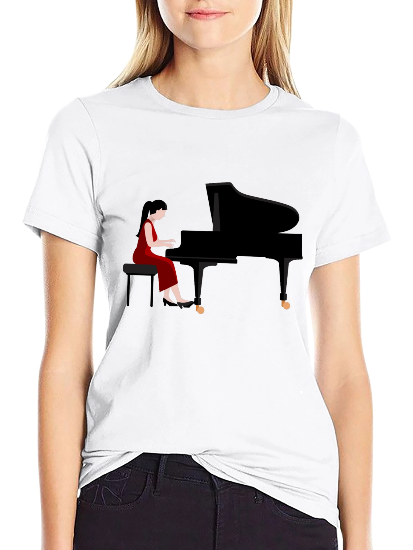 Black Piano Player Graphic Tee - Stylish Musician T-Shirt view 9