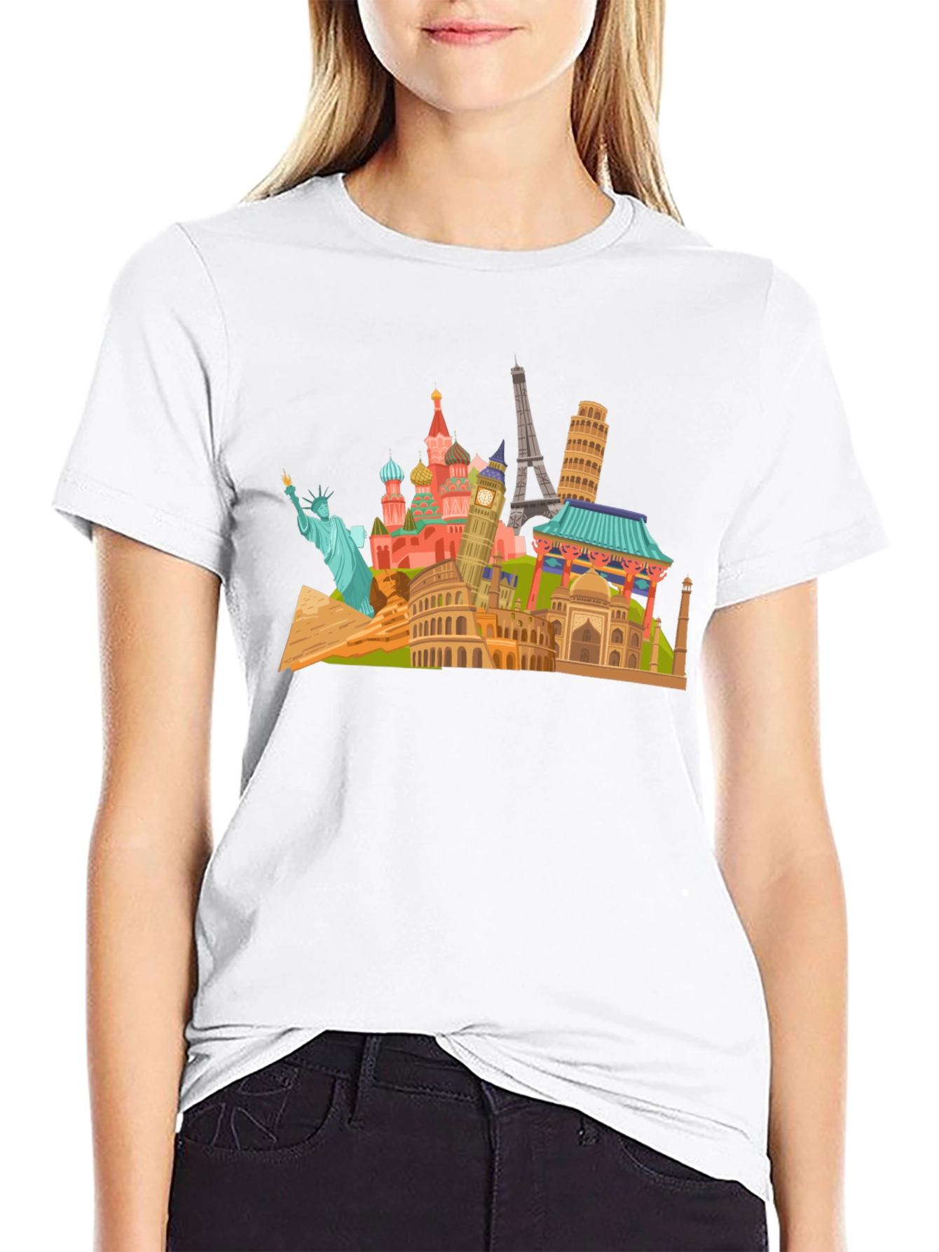 Black World Landmarks Black T-Shirt view 9