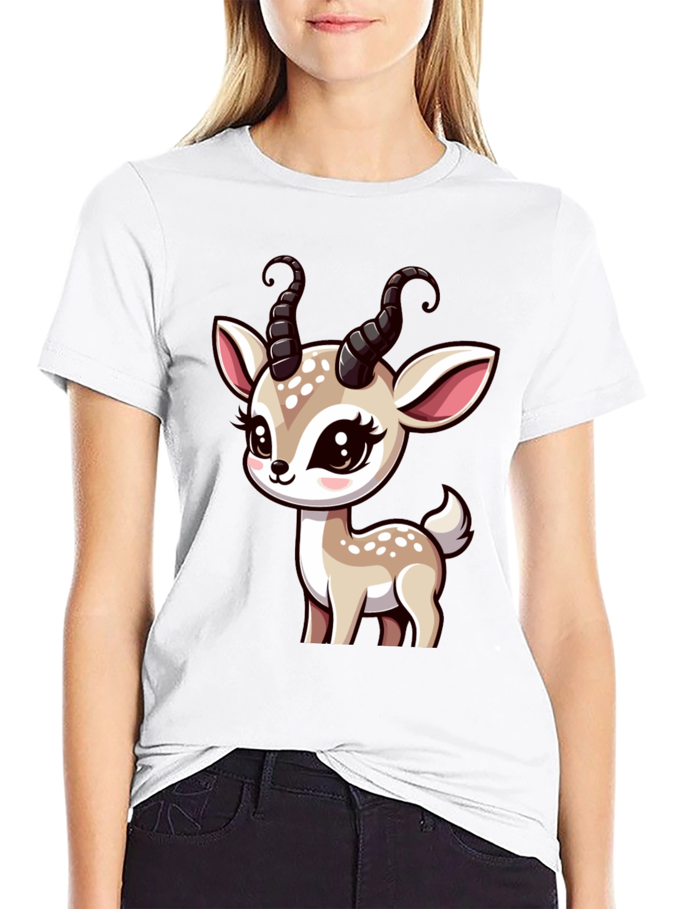 Black Cute Deer Graphic Black T-Shirt view 9