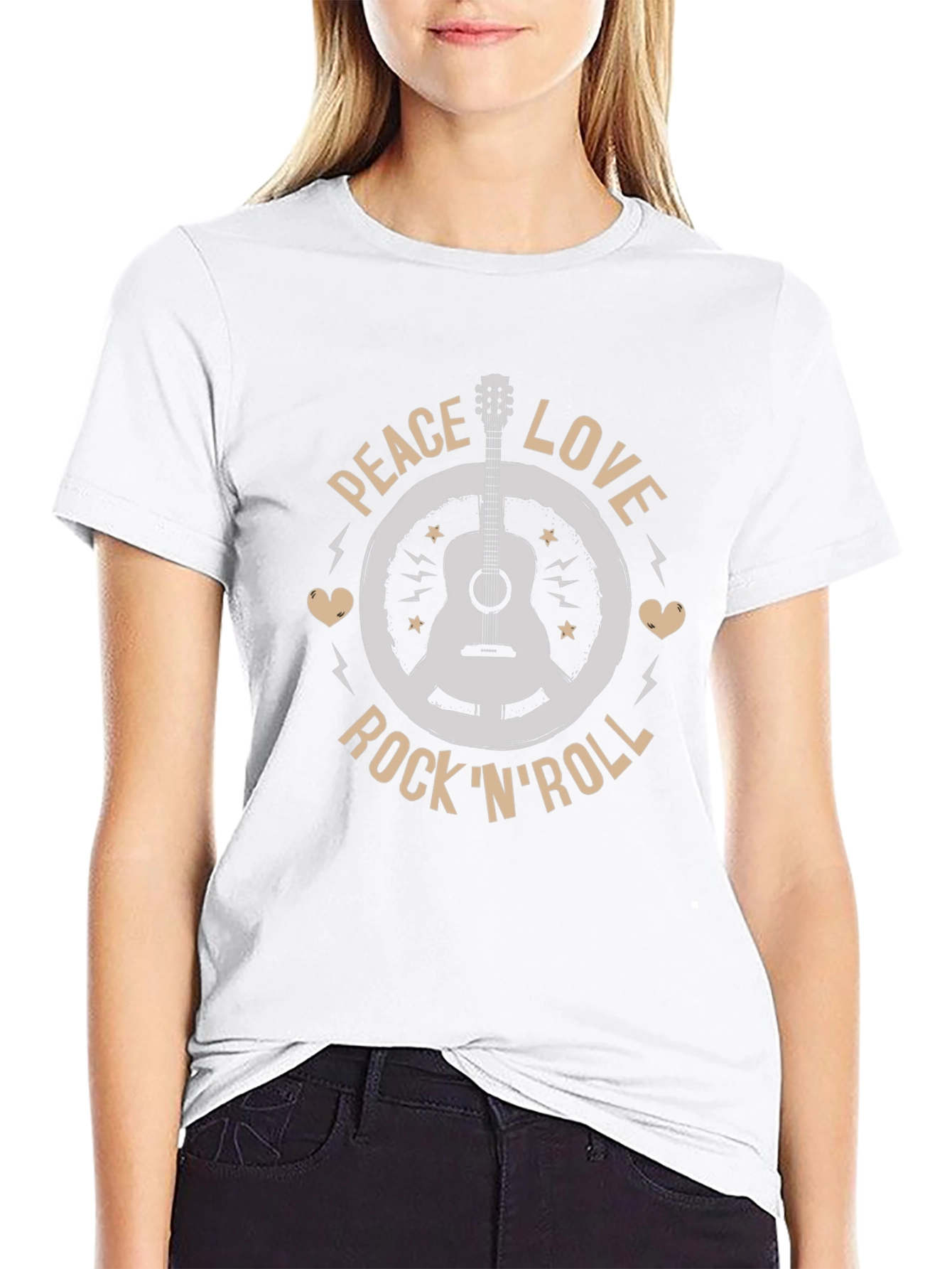 Black Peace Love Rock 'N' Roll Graphic Tee view 9