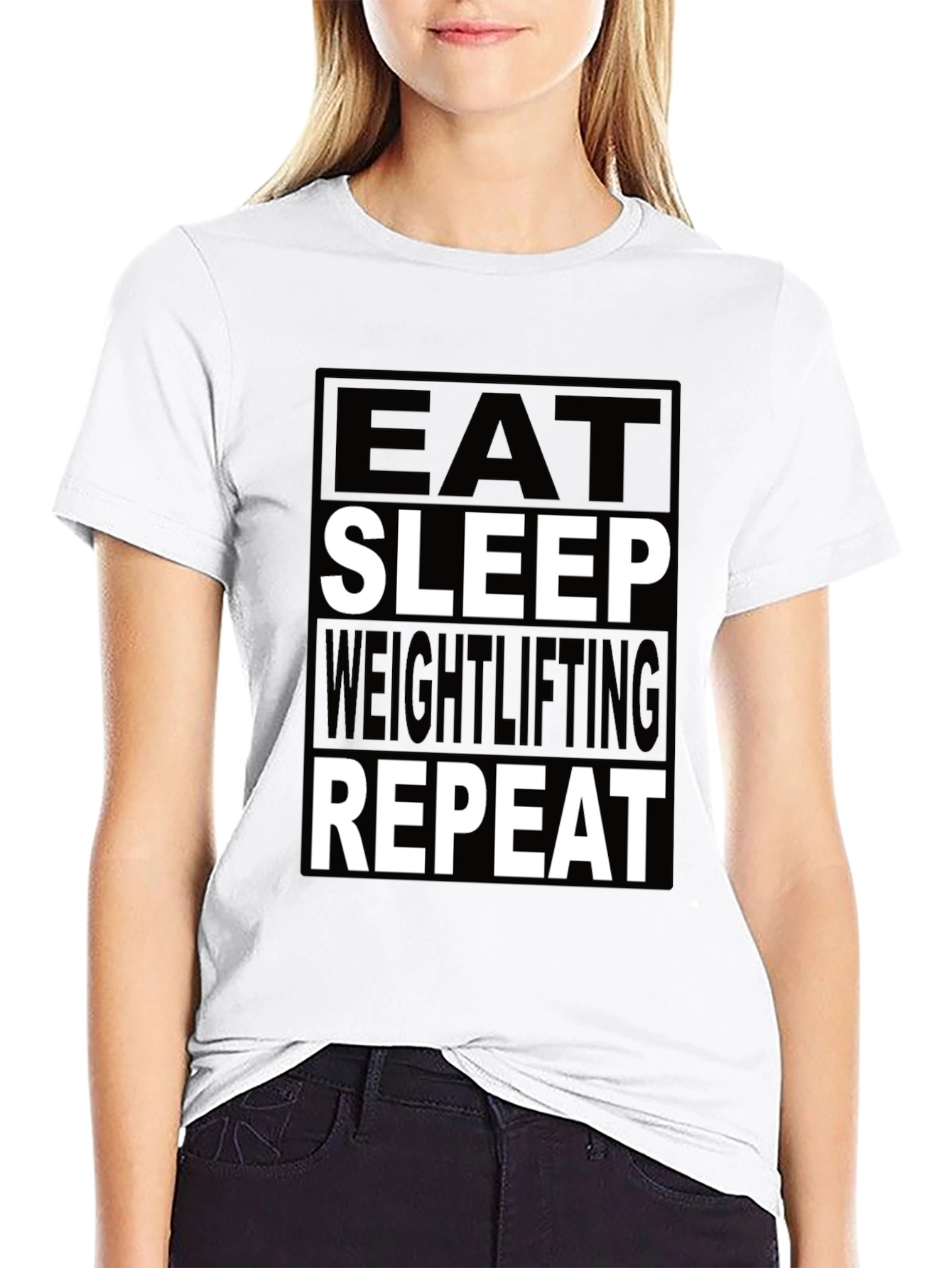 Black Eat Sleep Weightlifting Repeat Black T-Shirt view 9