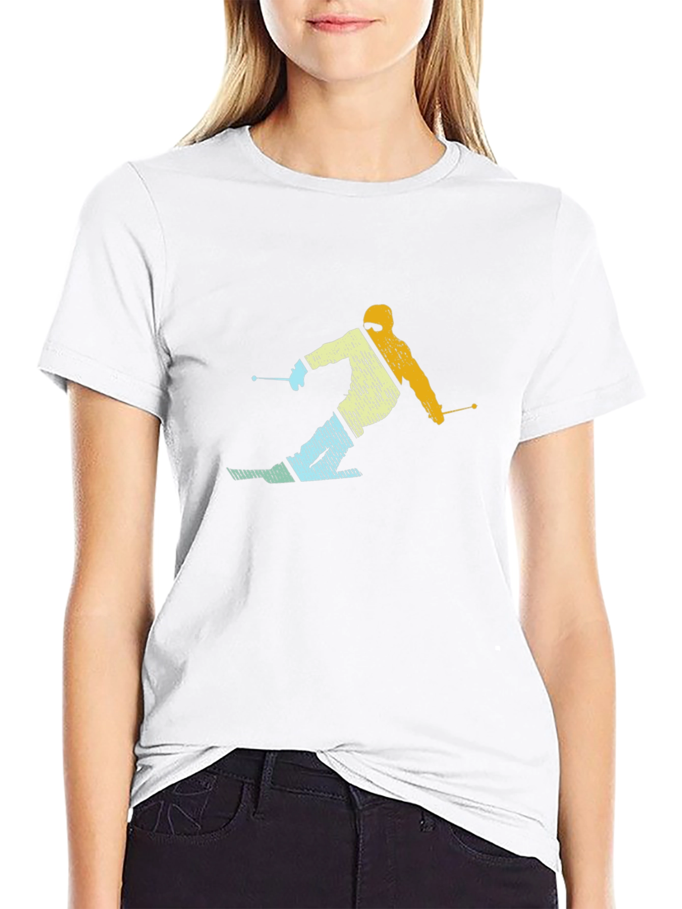 Black Retro Skier Graphic Black T-Shirt view 9