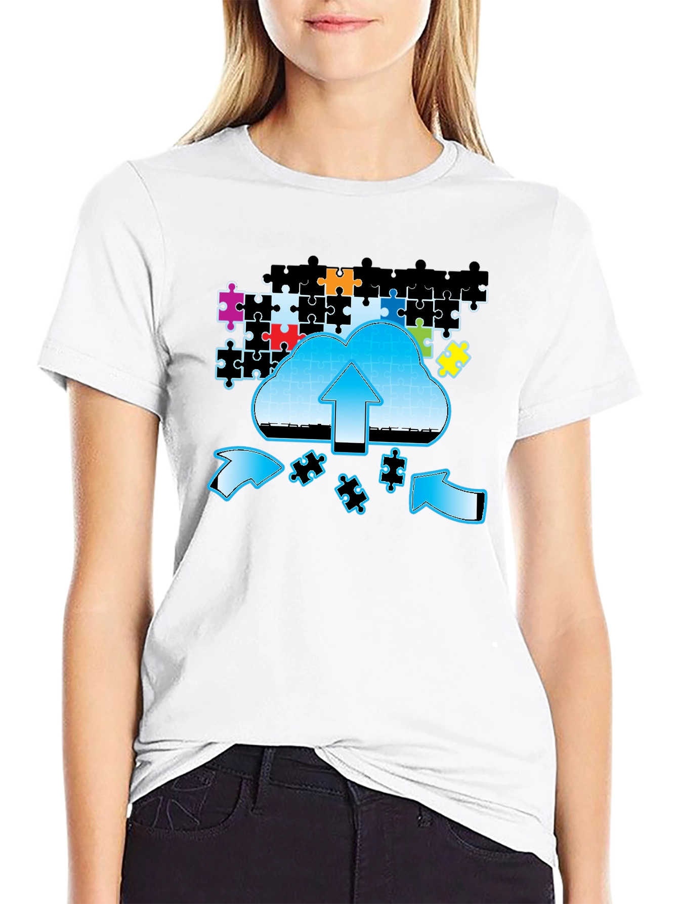 Black Cloud Puzzle Upload Graphic T-Shirt view 9