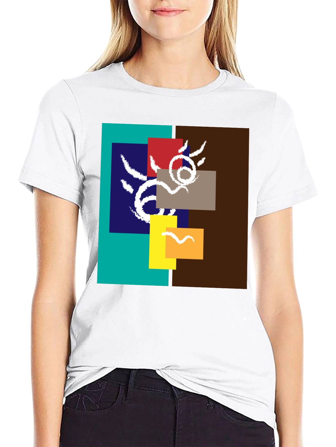 Black Abstract Graphic Print Crew Neck Tee view 9