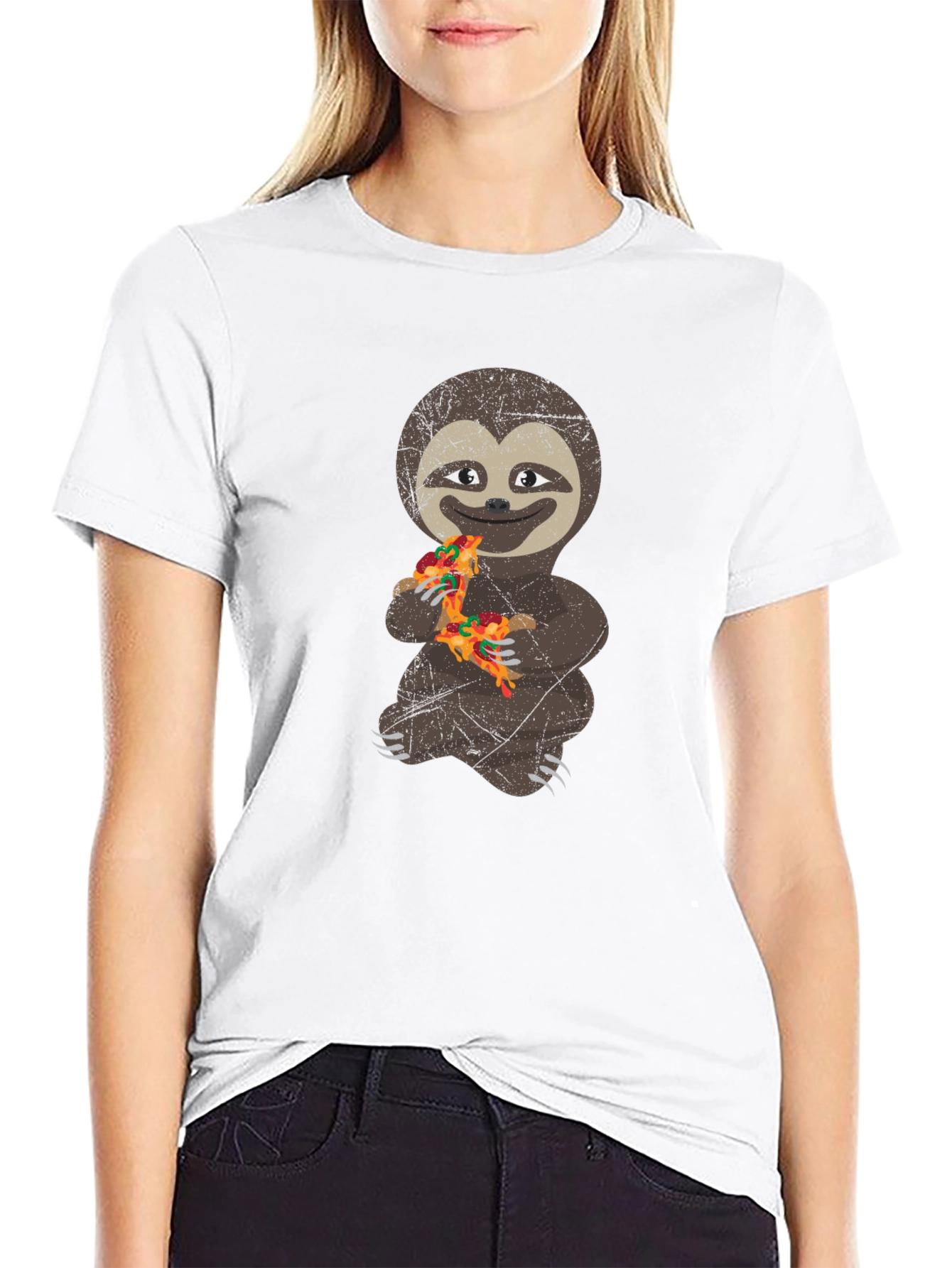 Black Sloth Pizza Lover T-Shirt - Funny Graphic Tee view 9