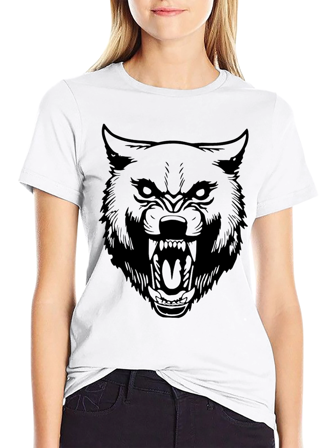 Black Men's Black Wolf Graphic T-Shirt view 9