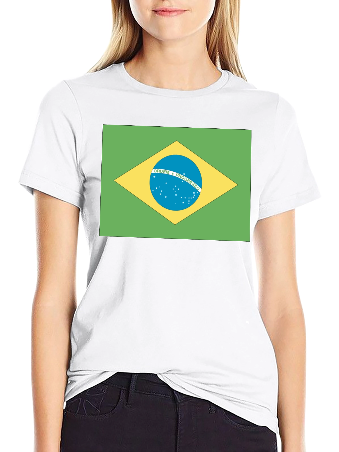 Black Brazil Flag T-Shirt - Black Crew Neck Tee view 9