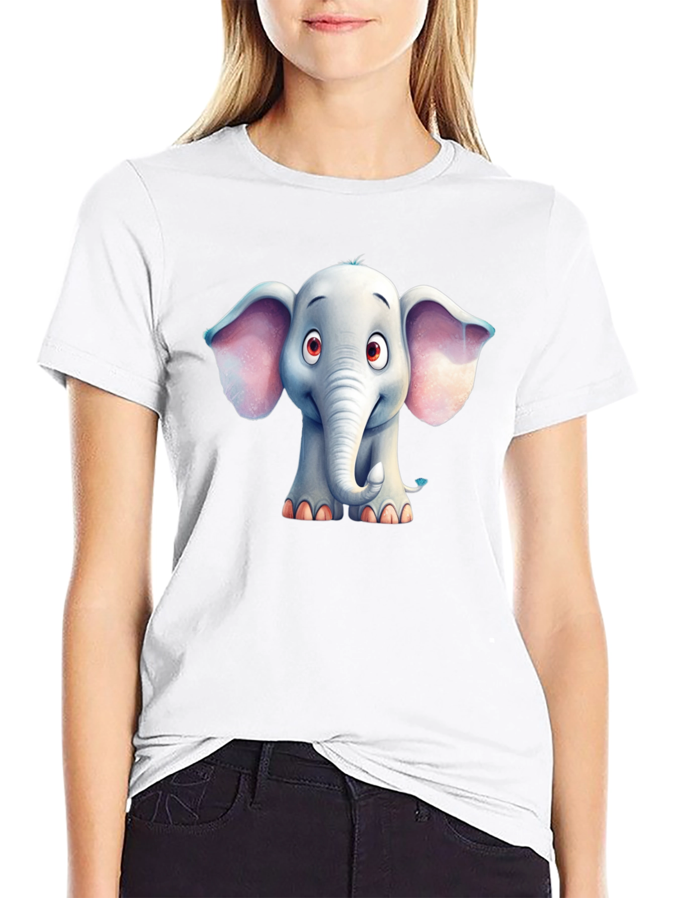 Black Cute Elephant Graphic Tee - Black Cotton Blend T-Shirt view 9