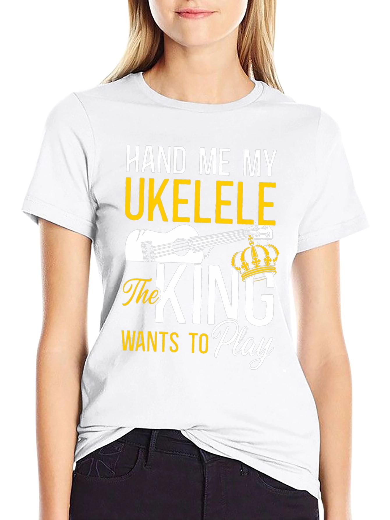 Black Hand Me My Ukulele - King T-Shirt view 9