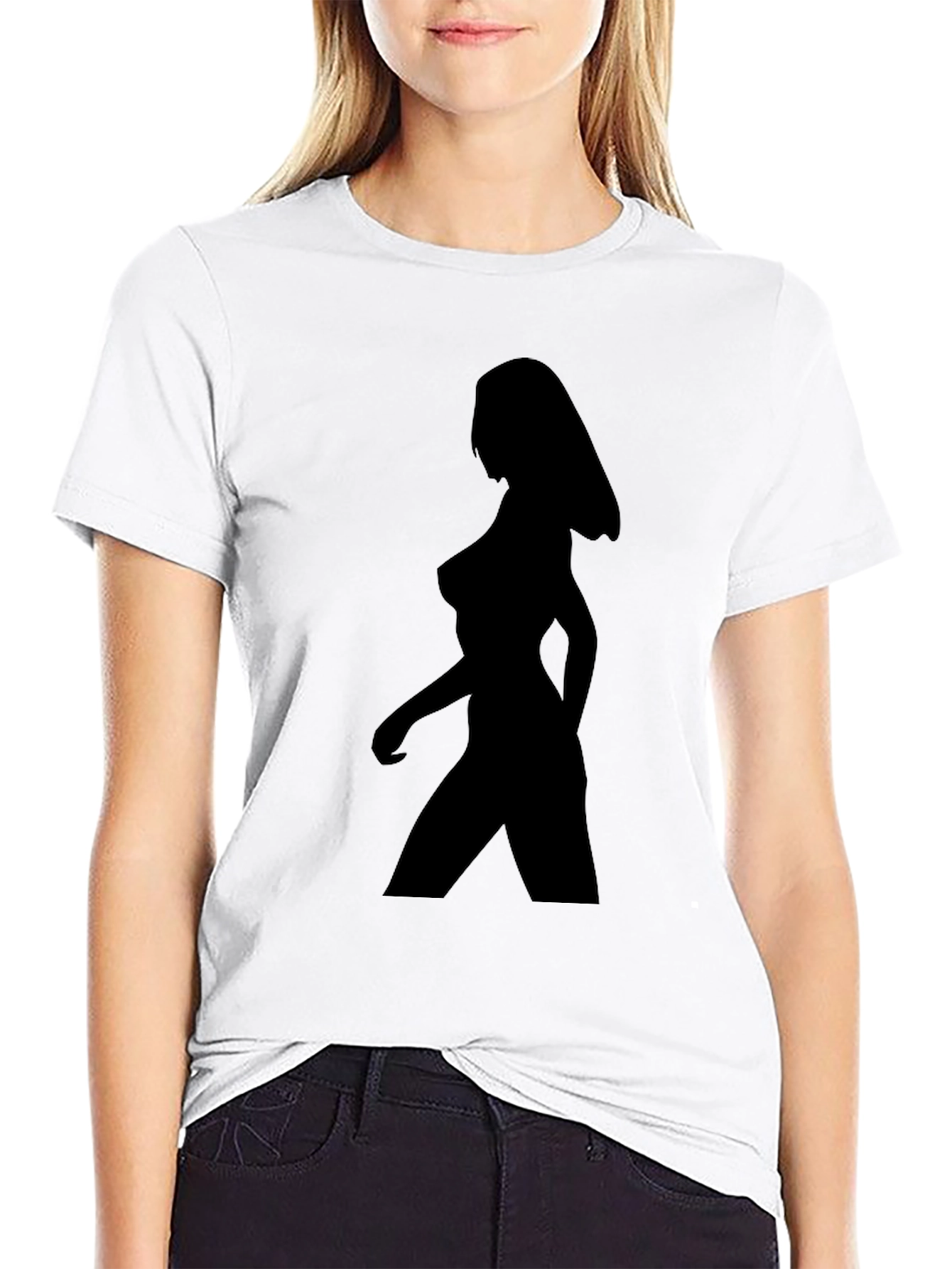 Black Silhouette Woman Graphic T-Shirt - Black Unisex Tee view 9